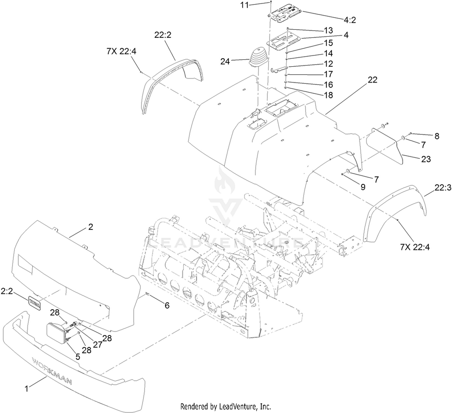 Bumper, Hood and Seat Base Assembly