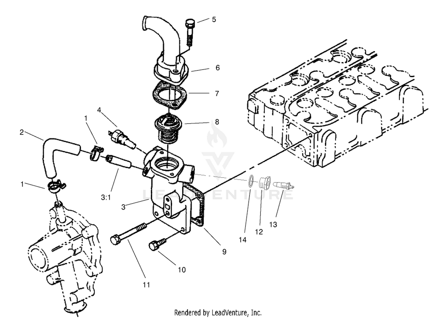 Water Flange And Thermostat Assembly