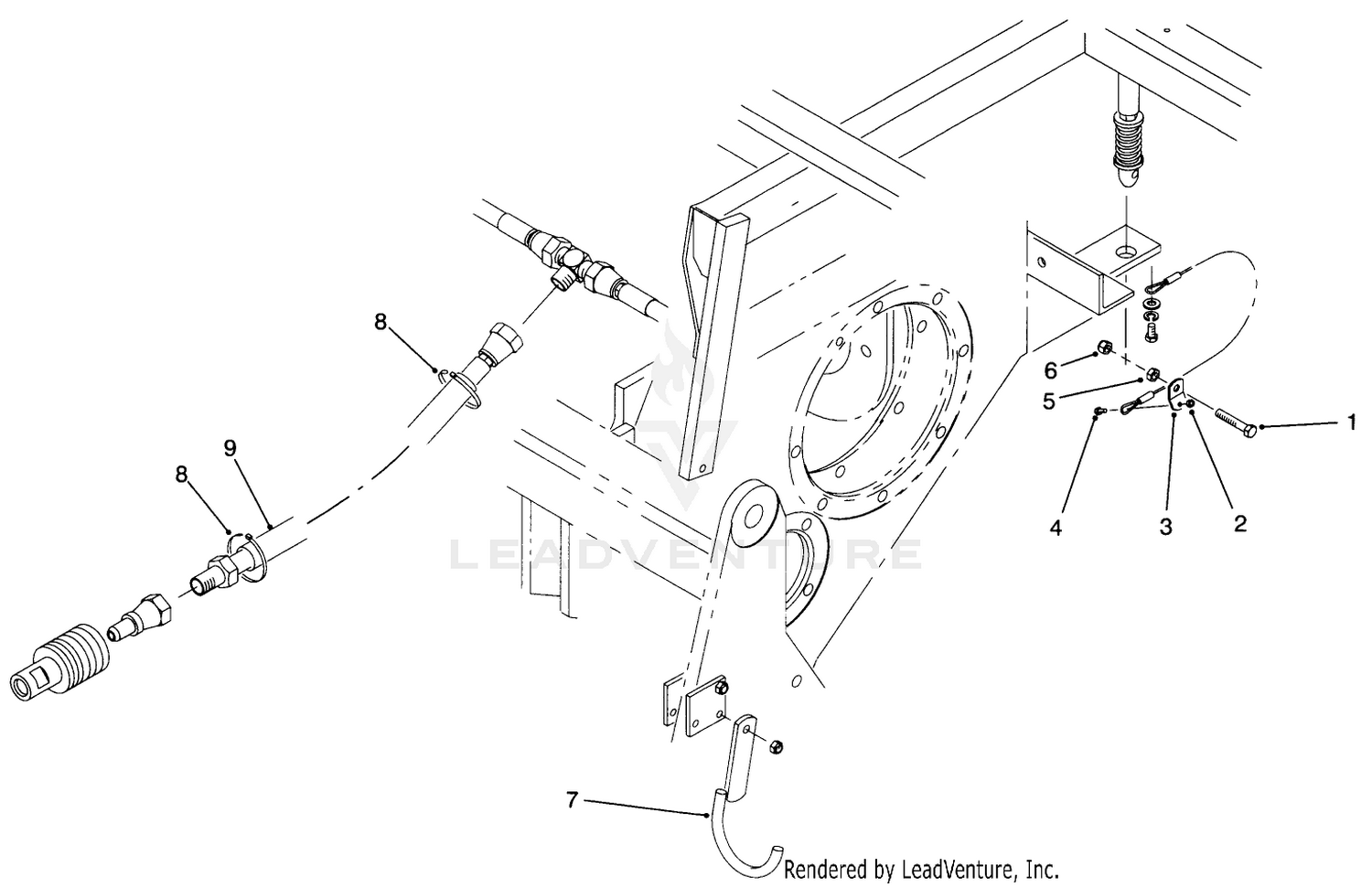 Cover Frame, Drive Shaft Support  Hydraulic Hose Assembly