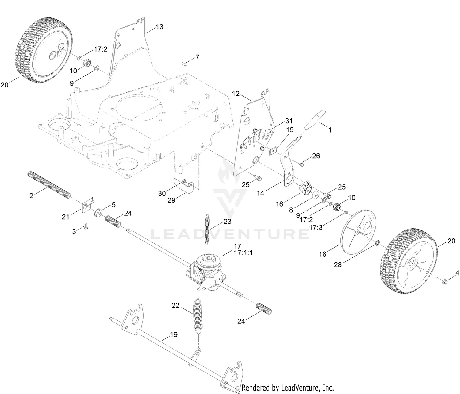 Rear Wheel and Height-of-Cut Assembly