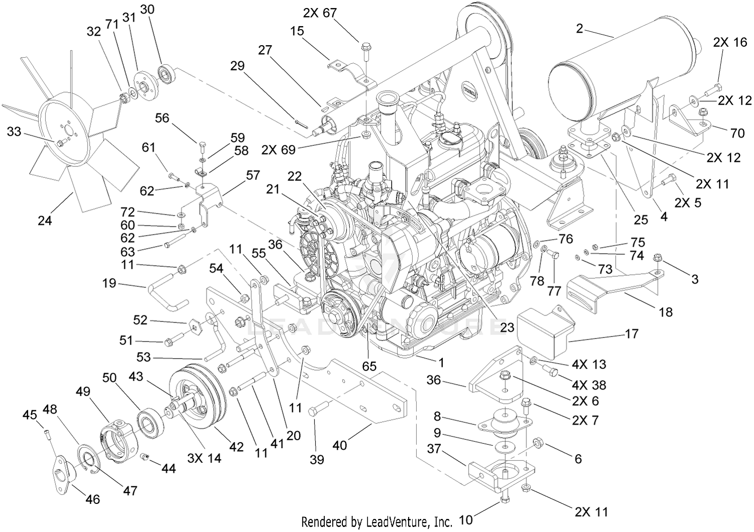 Engine and Mounting Component Assembly