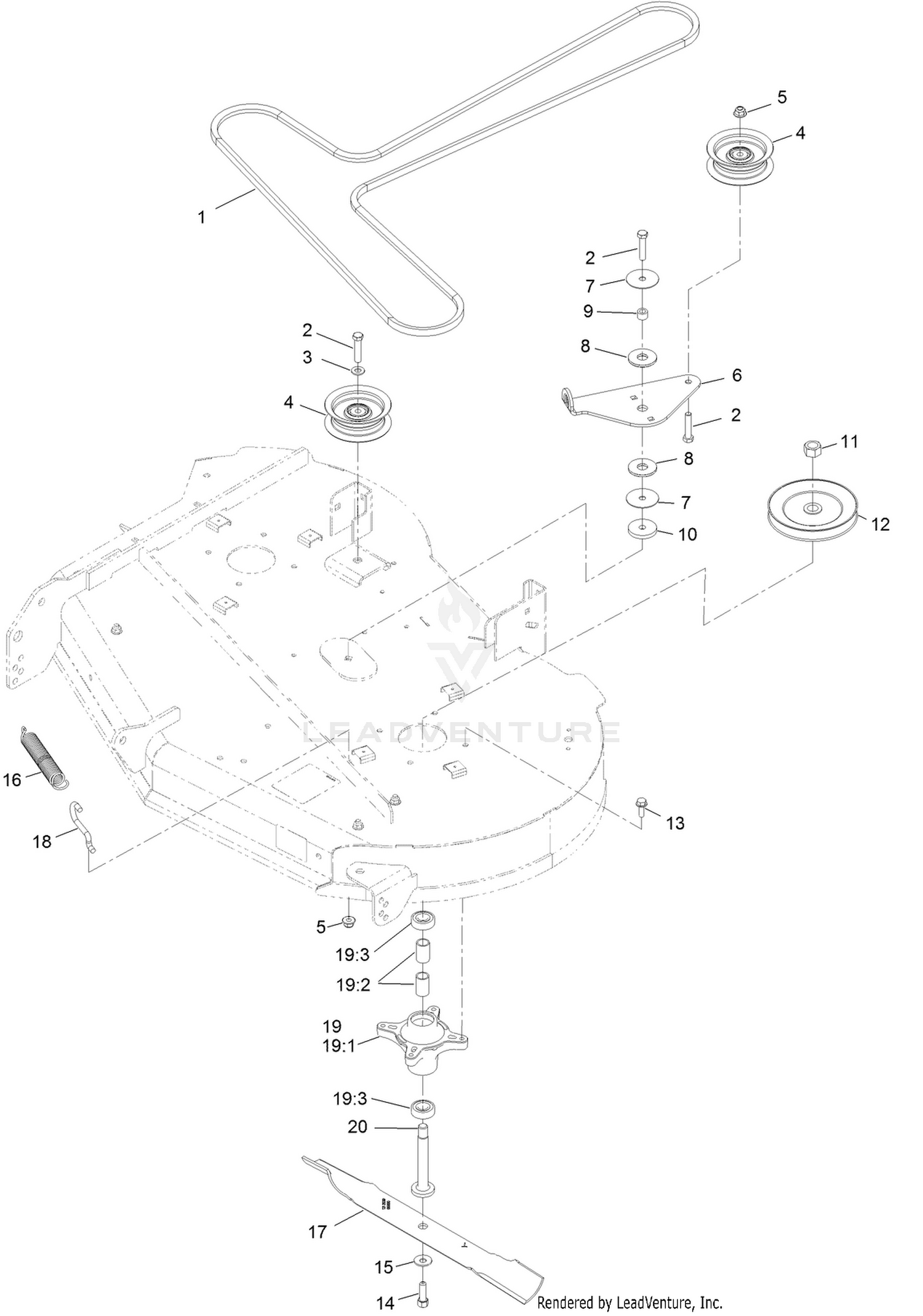 42 Inch Belt, Blade, and Spindle Assembly