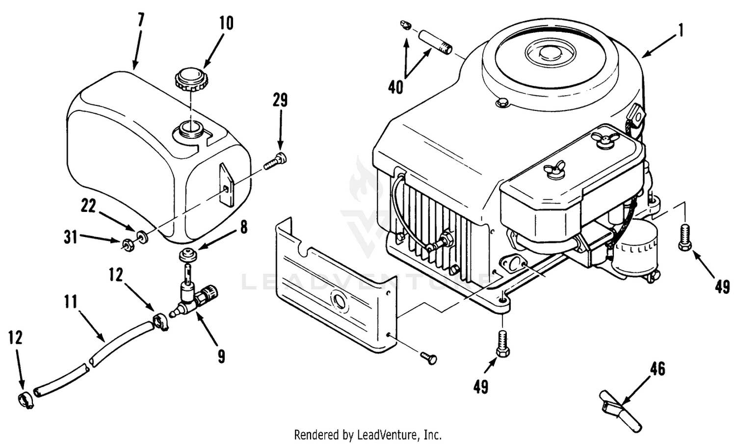 Engine, Fuel Tank  Exhaust Assembly