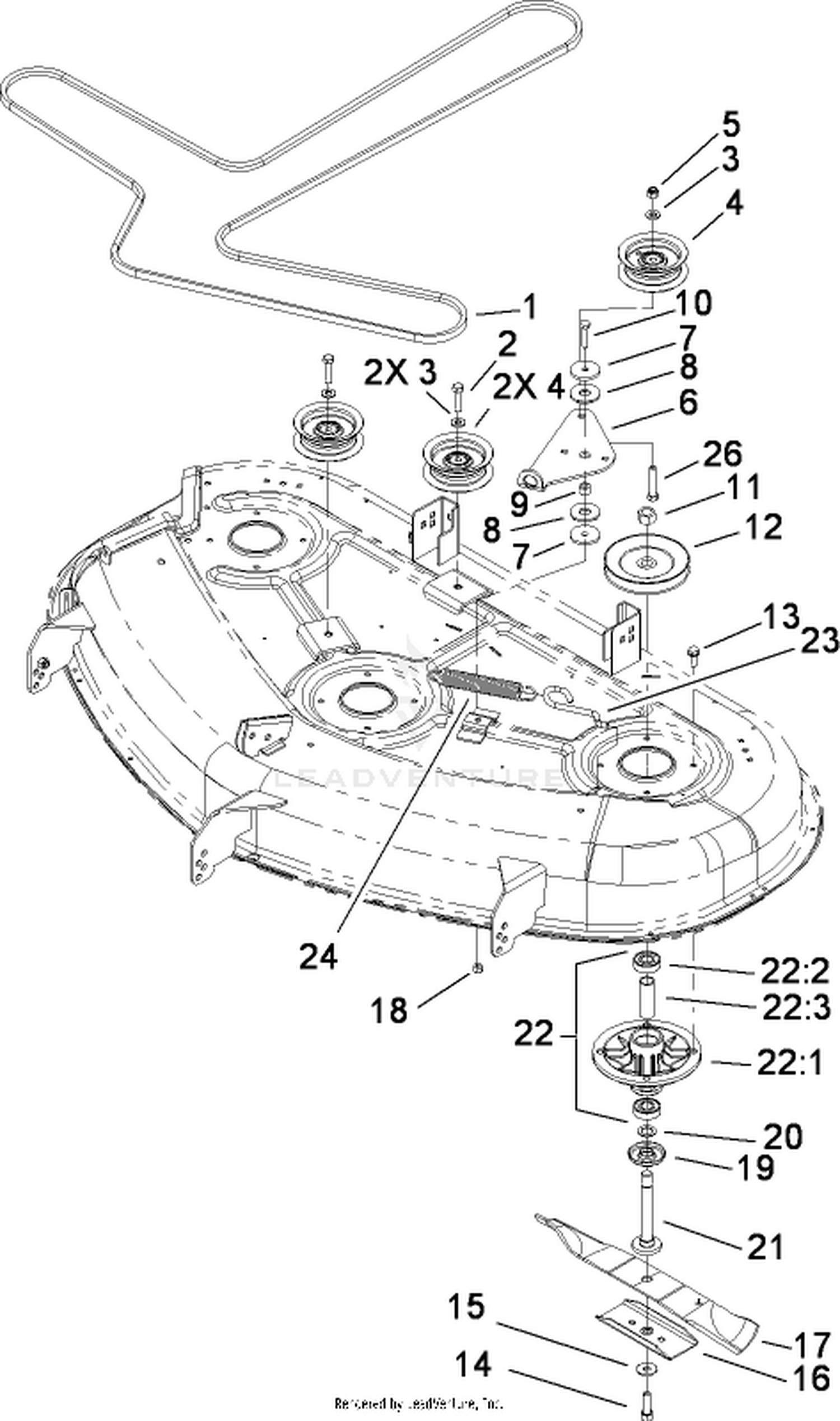 50 Inch Deck Spindle and Belt Drive Assembly