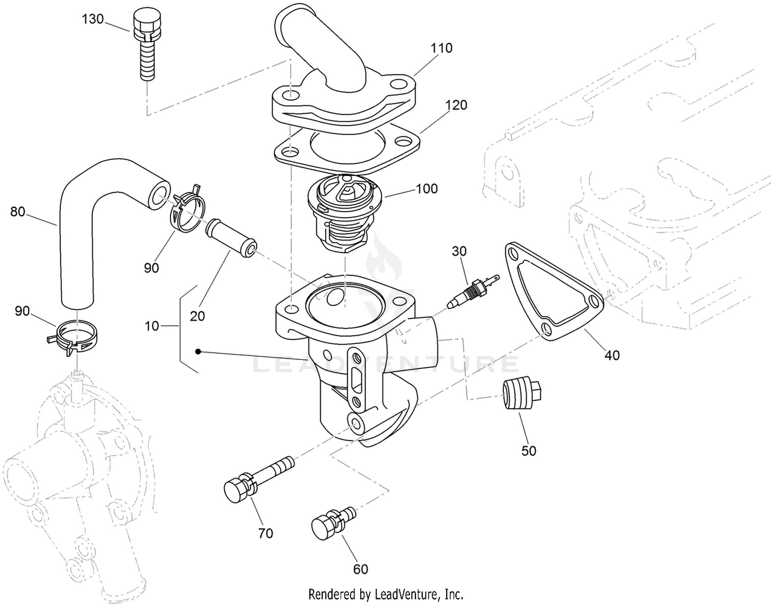 Water Flange and Thermostat Assembly