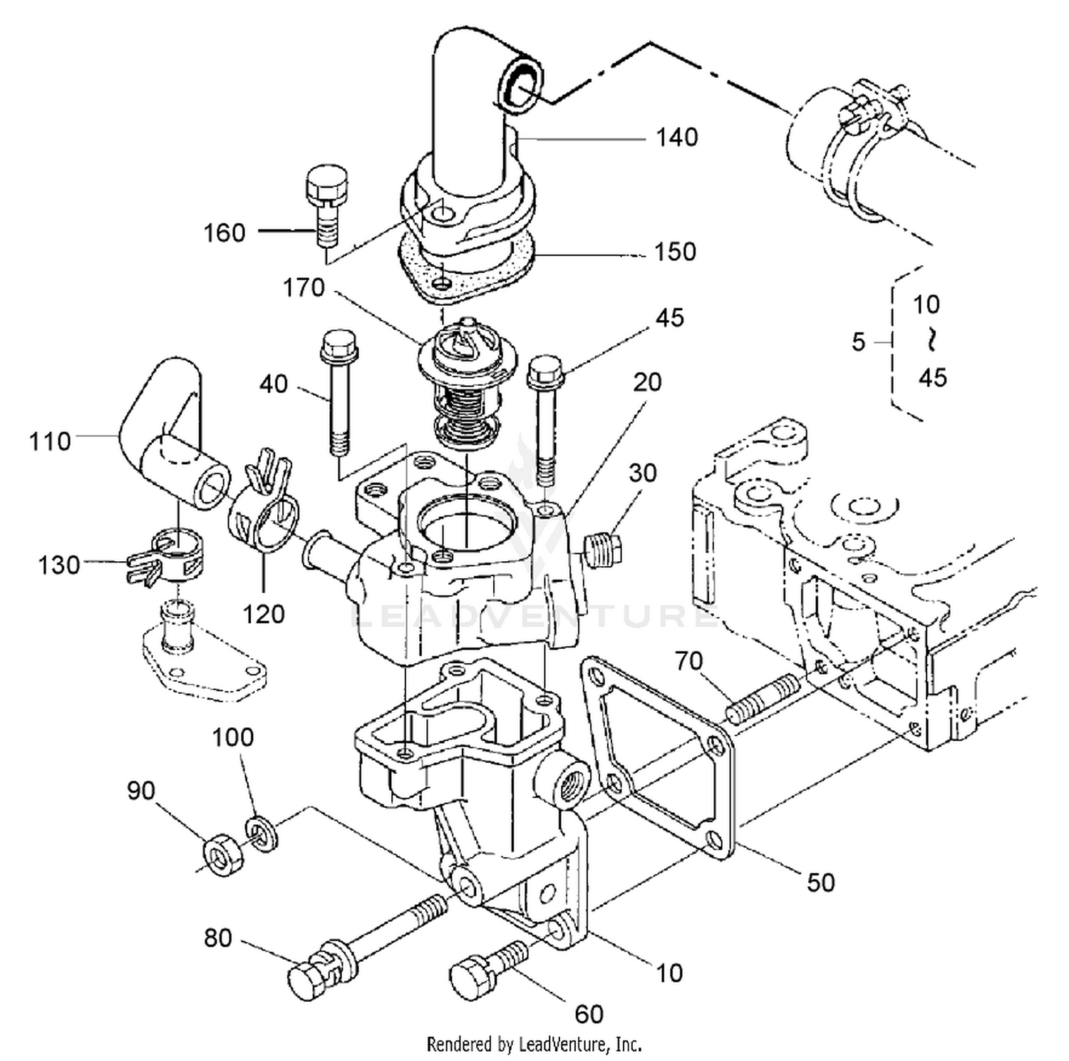 Water Flange and Thermostat Assembly