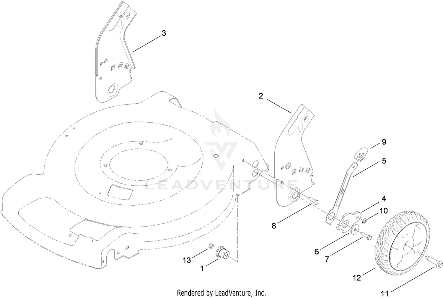 Rear Wheel and Height-of-Cut Assembly