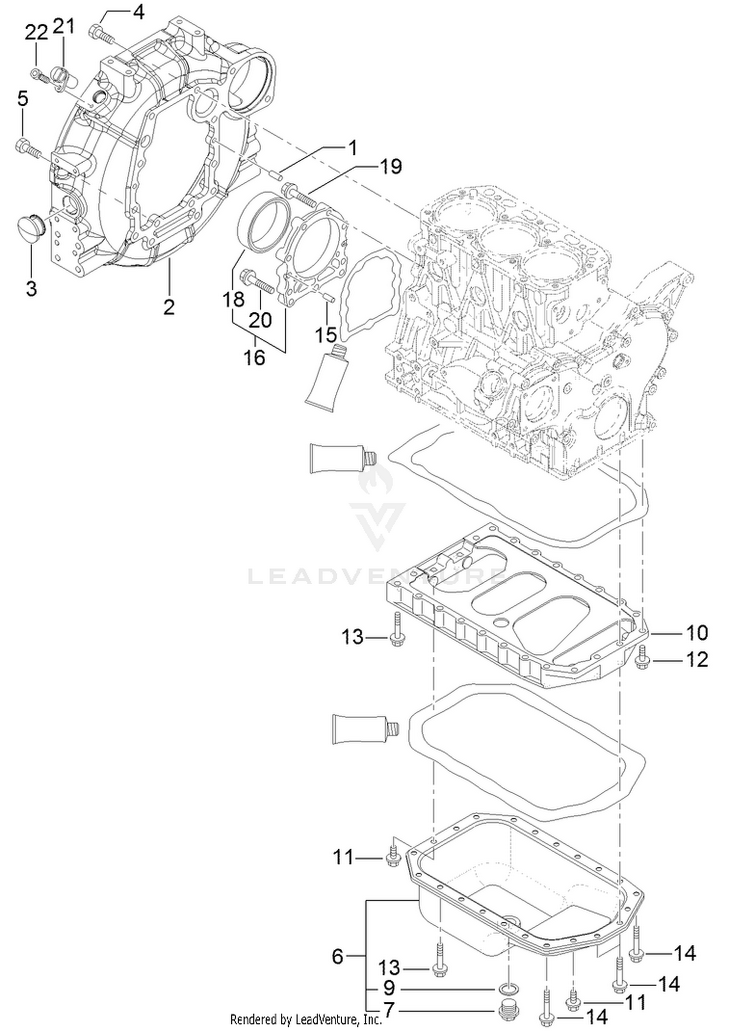 Flywheel Housing and Oil Sump Assembly