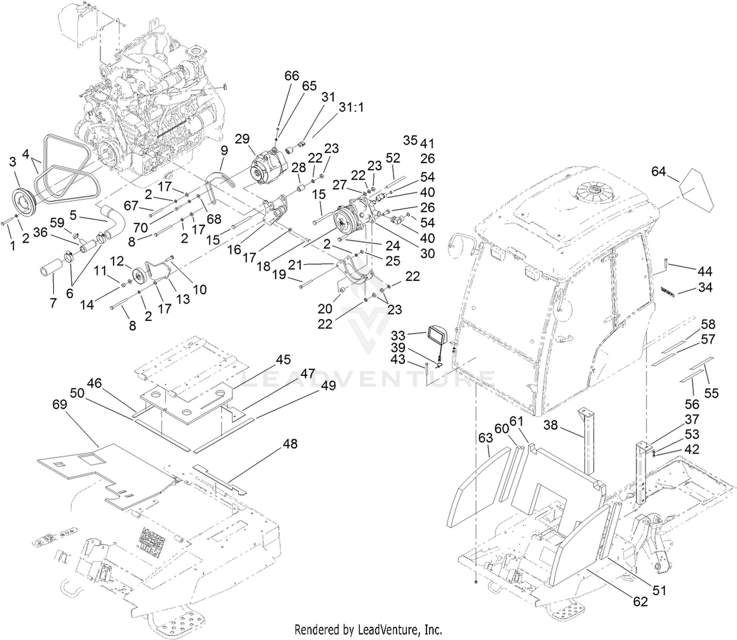 Cab Installation, Alternator and  Compressor Assembly