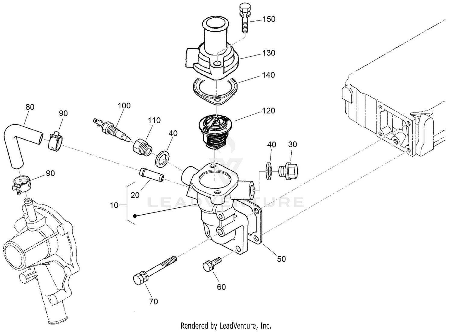 Water Flange and Thermostat Assembly