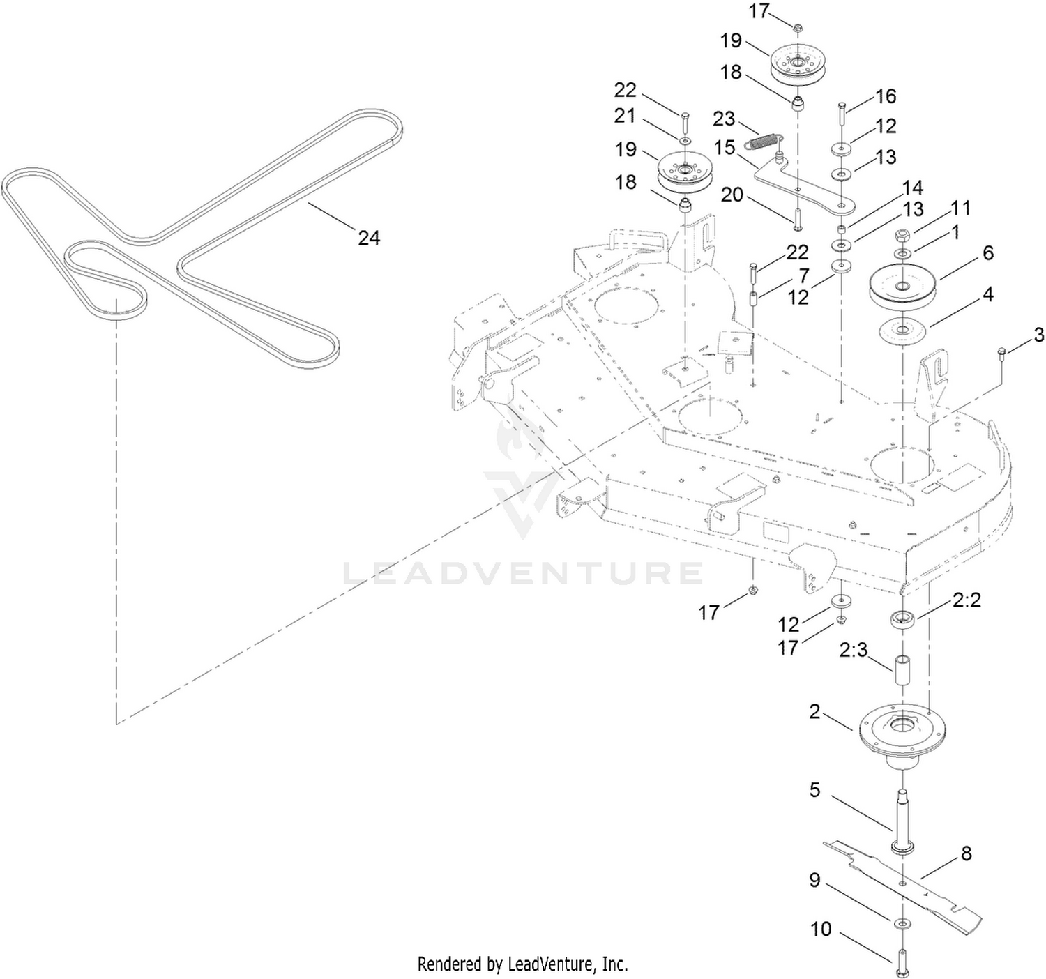 Deck, Belt and Mulch Blade Assembly