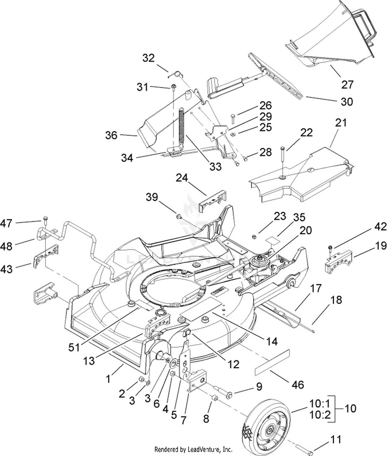 Deck, Chute and Wheel Assembly