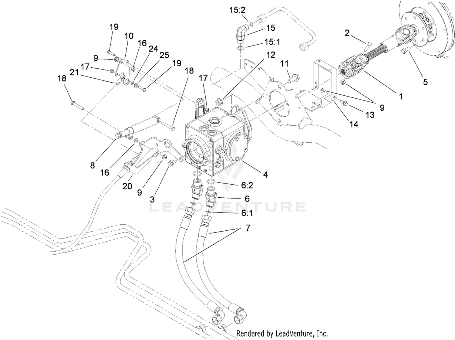 Driveshaft and Variable Pump Hydraulic Fitting Assembly