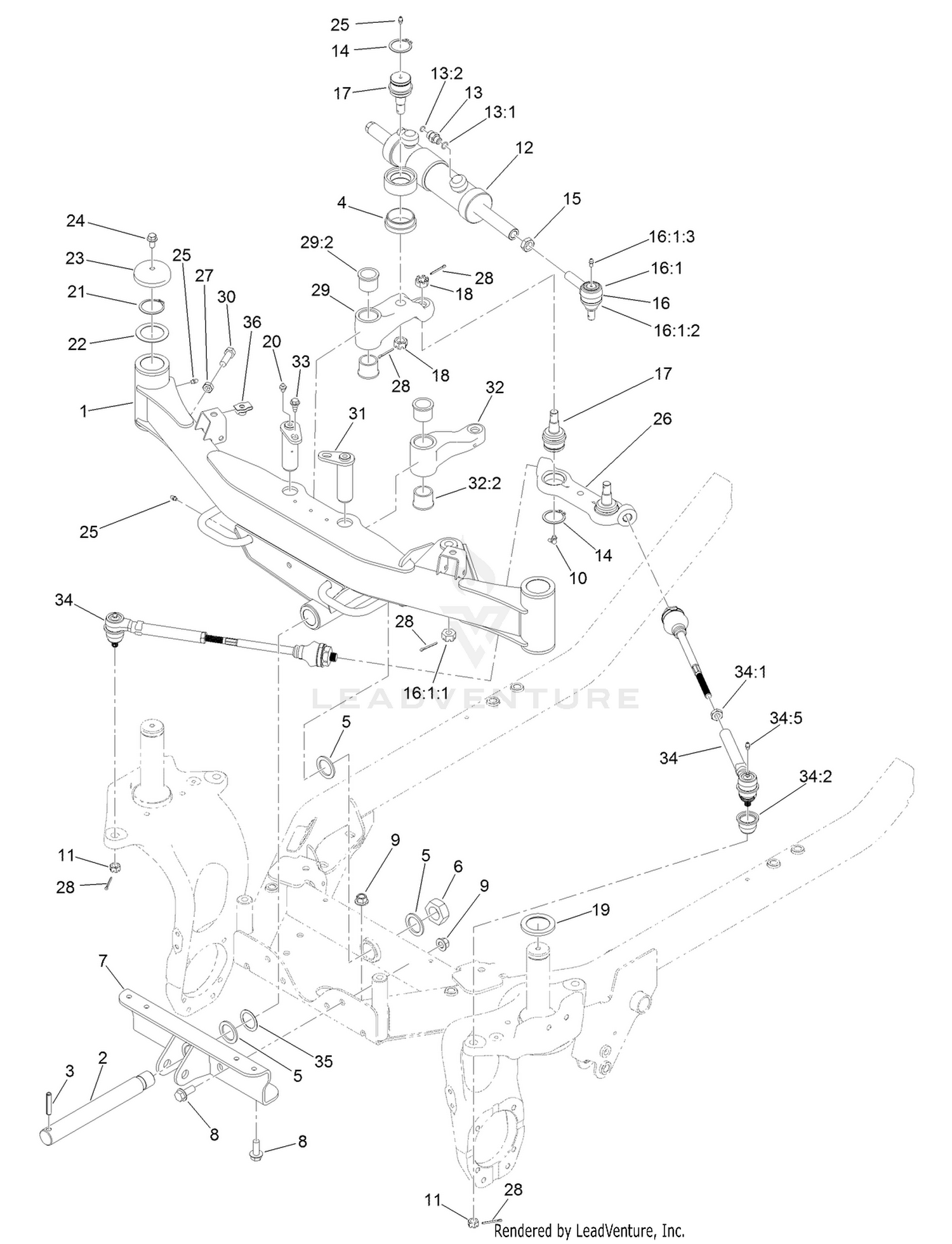 Front Axle and Tie Rod Assembly