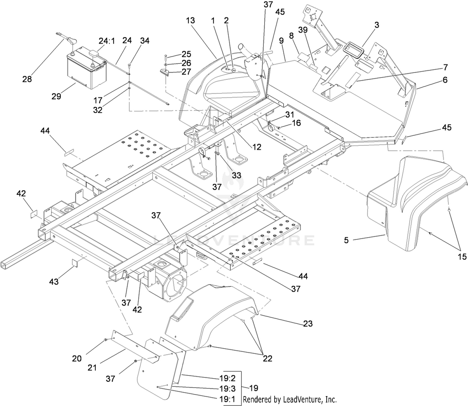Frame, Fender and Battery Assembly