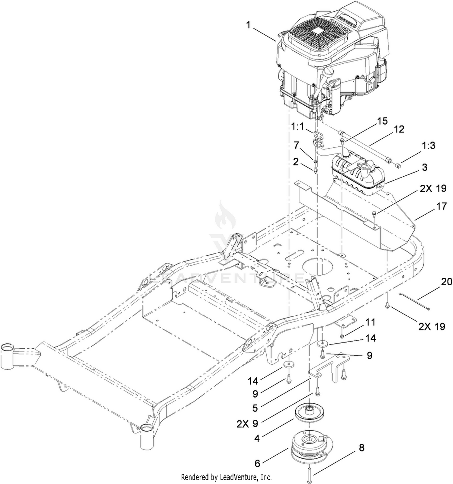 Engine, Muffler and Clutch Assembly