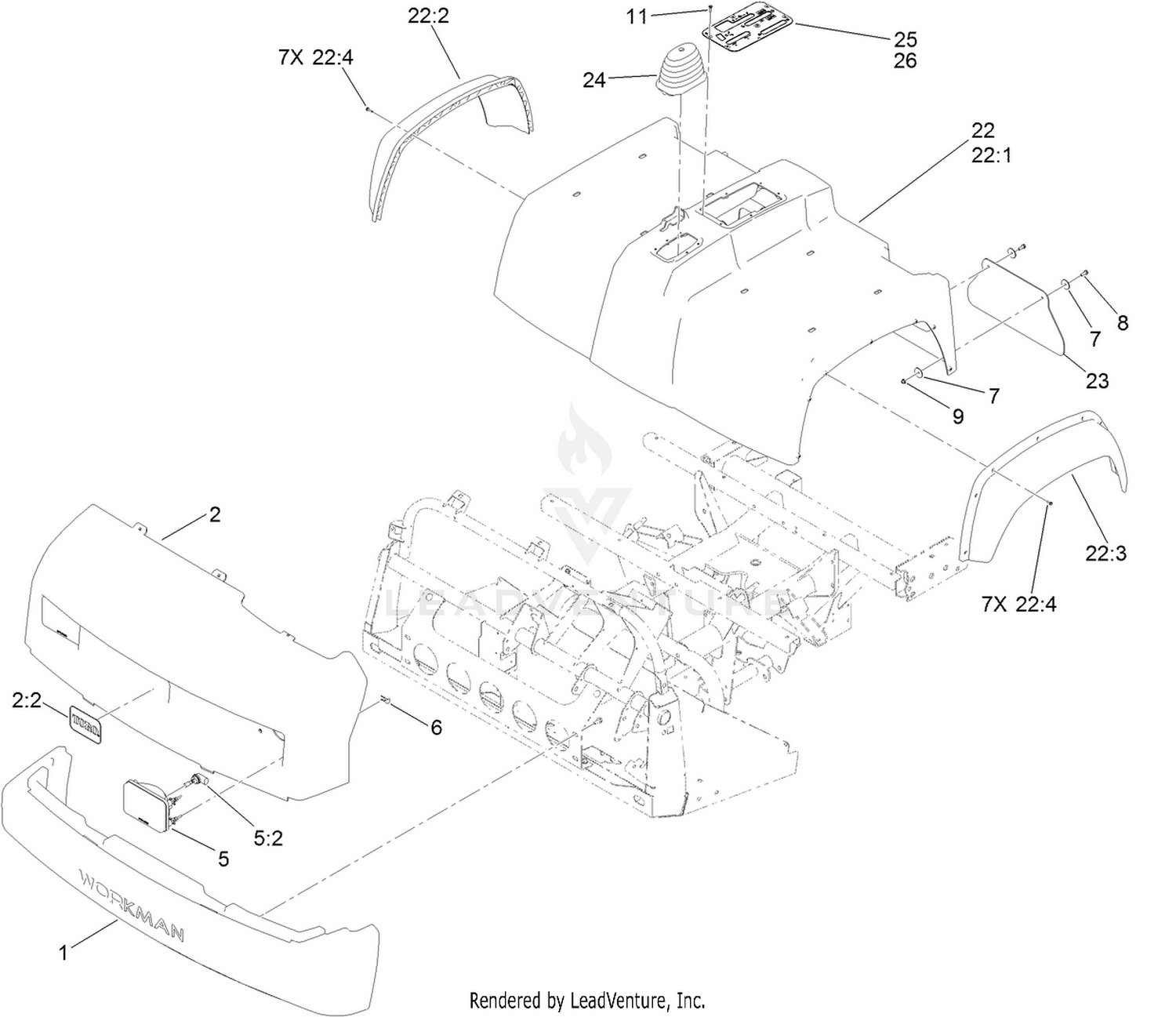 Bumper, Hood and Seat Base Assembly
