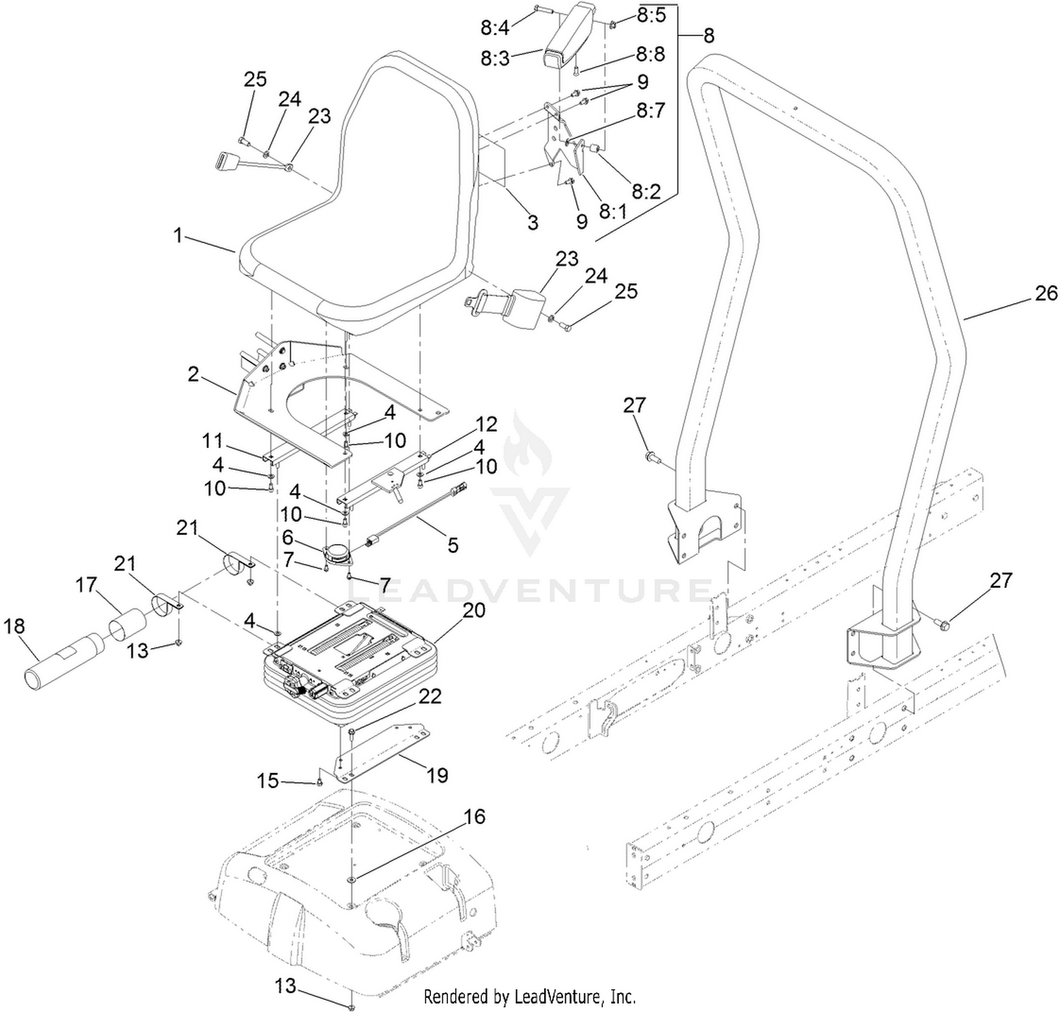 Seat Mounting and Roll-Over Protection System Assembly