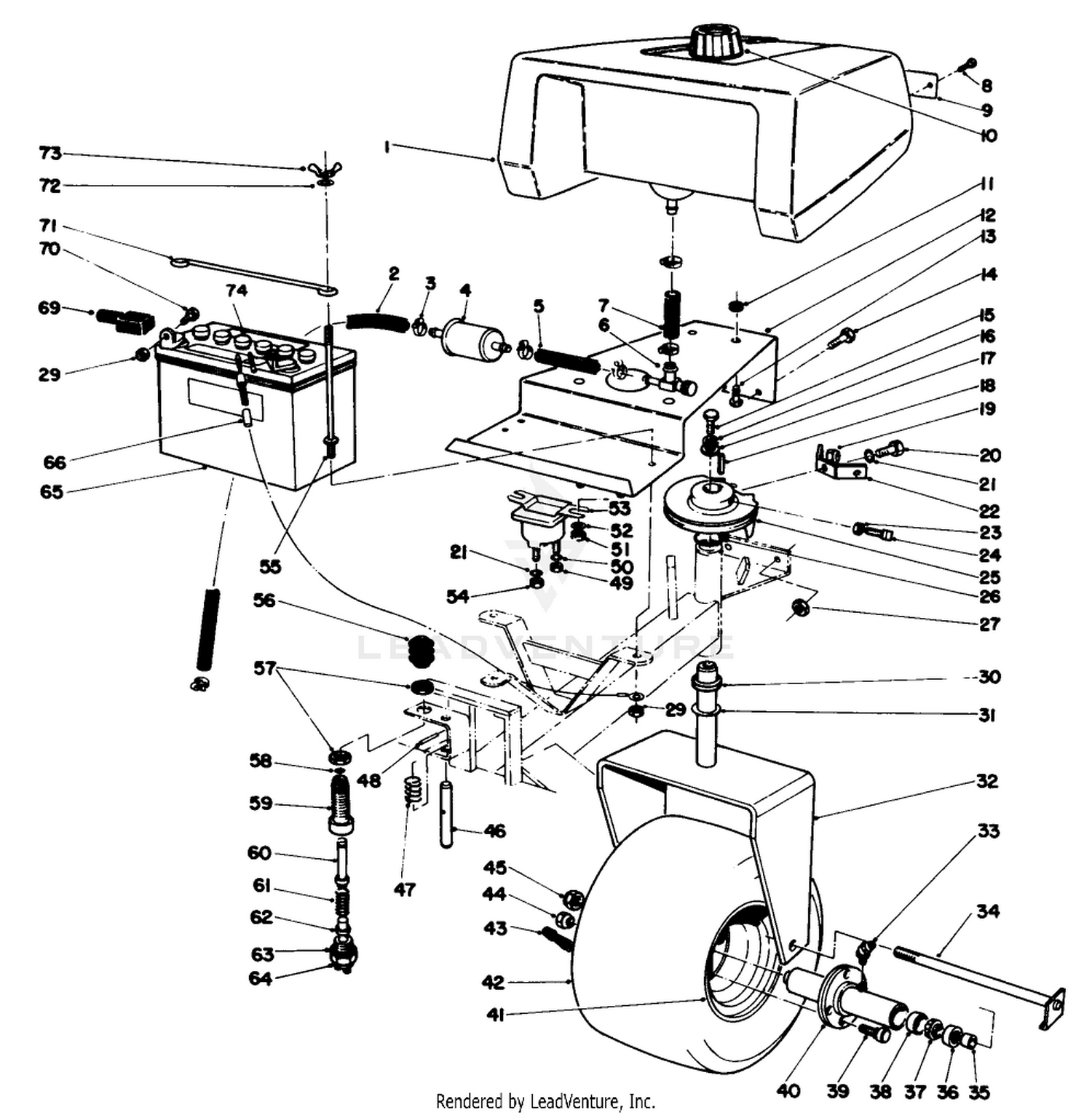 Gas Tank, Battery And Caster Wheel Assembly
