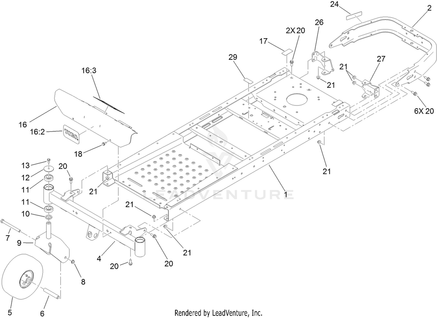 Frame, Front Axle and Caster Wheel Assembly