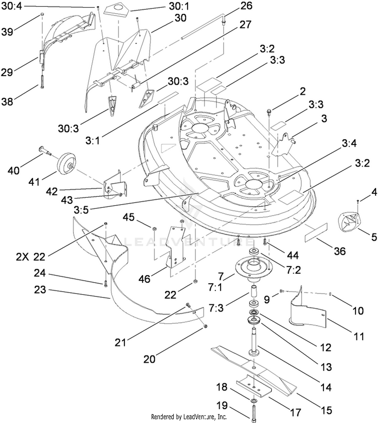 38 Inch Deck, Spindle and Blade Assembly