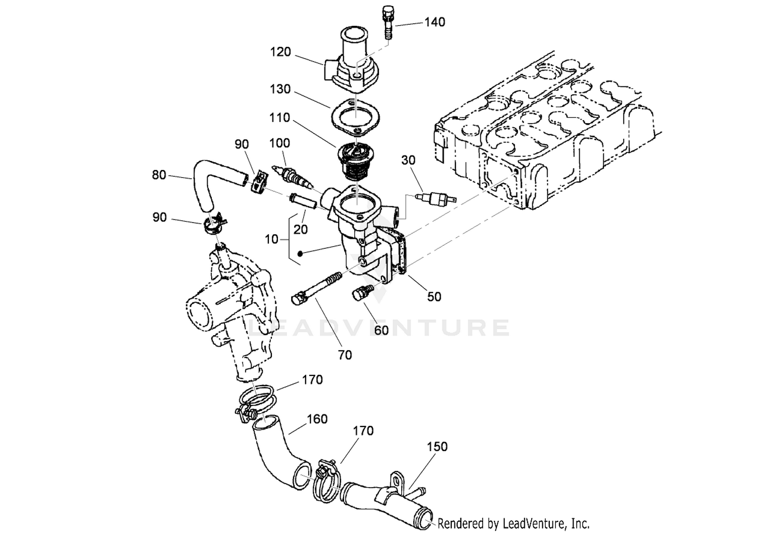 Water Flange and Thermostat Assembly