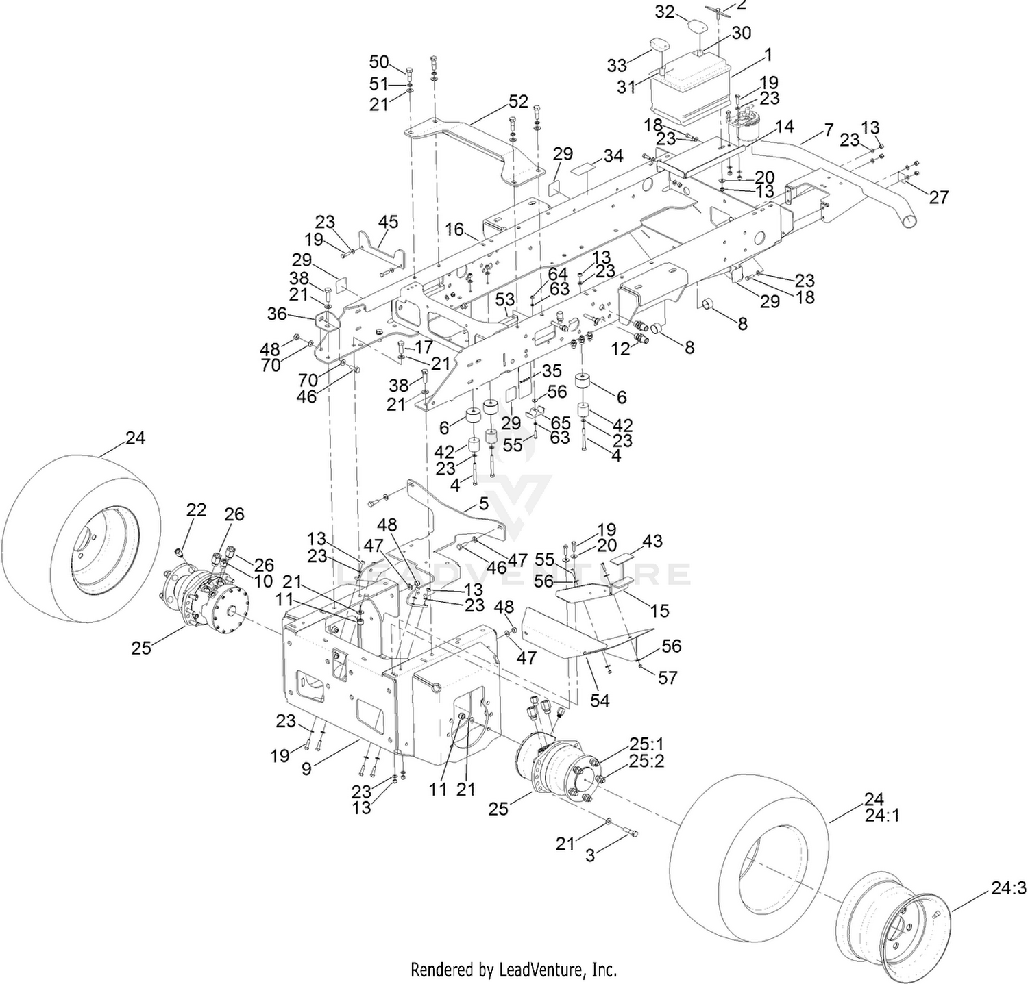 Main Frame, Chassis, Front Wheel  and Battery Assembly