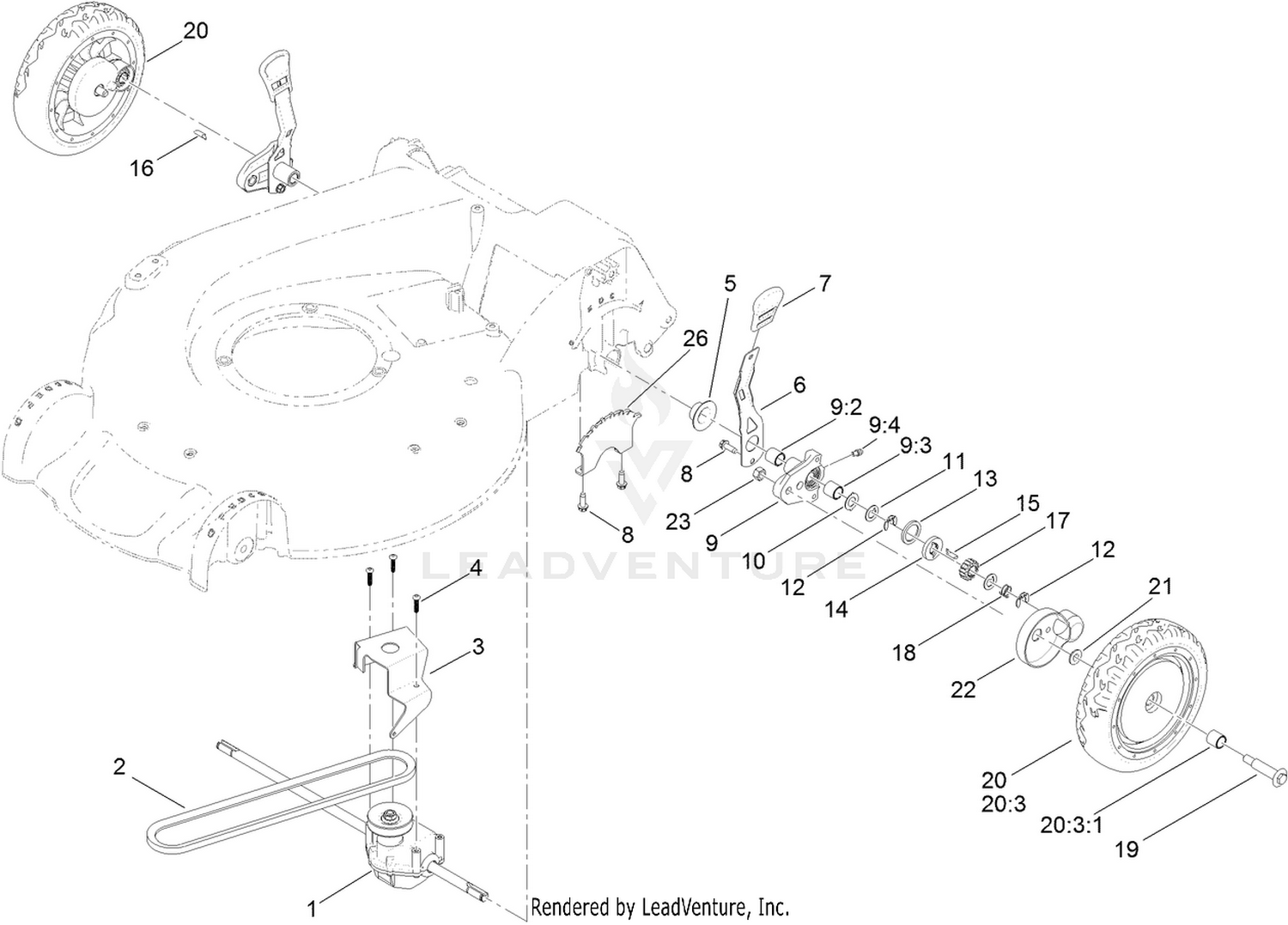 Rear Wheel and Height-of-Cut Assembly