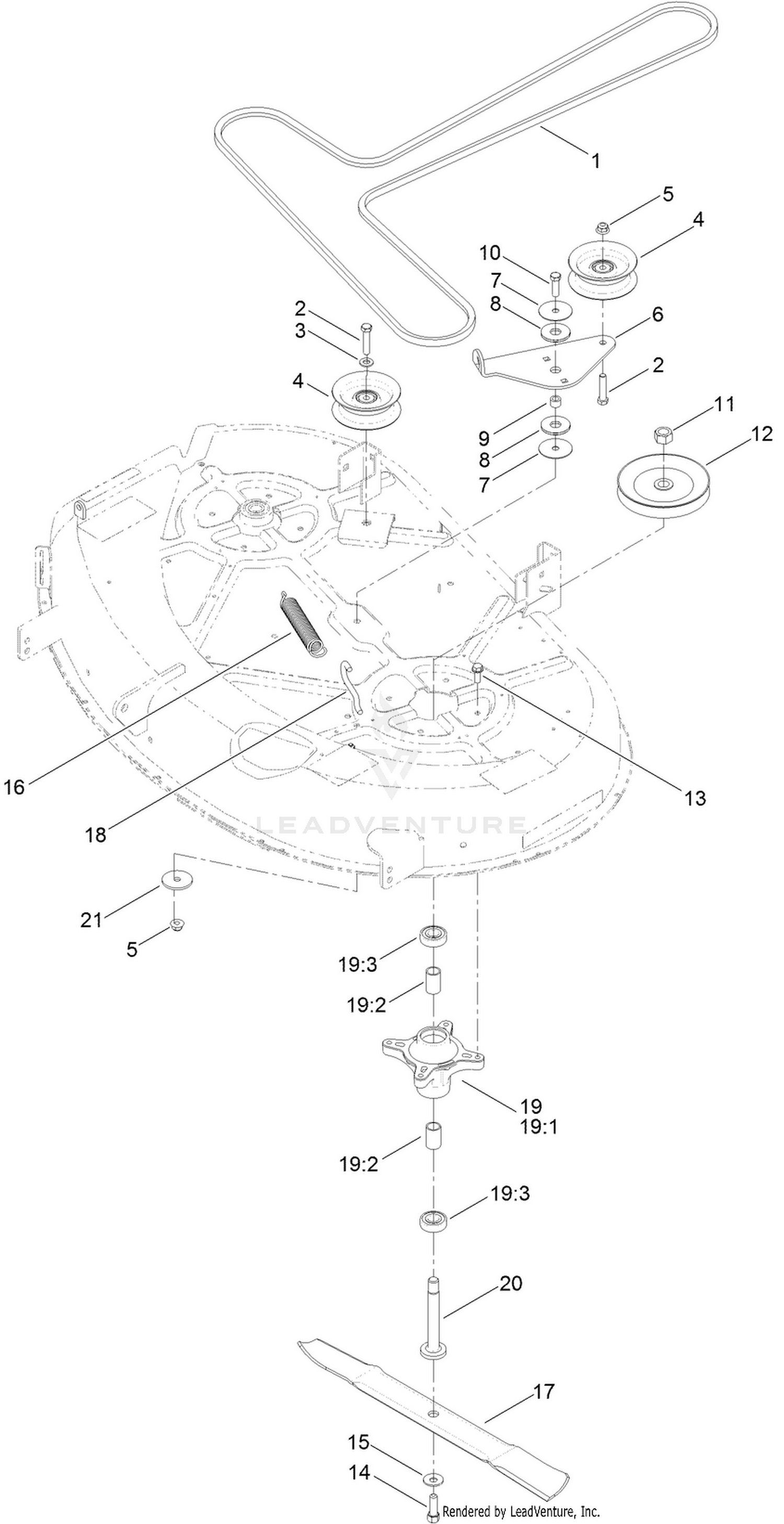 42 Inch Deck, Belt and Blade Assembly