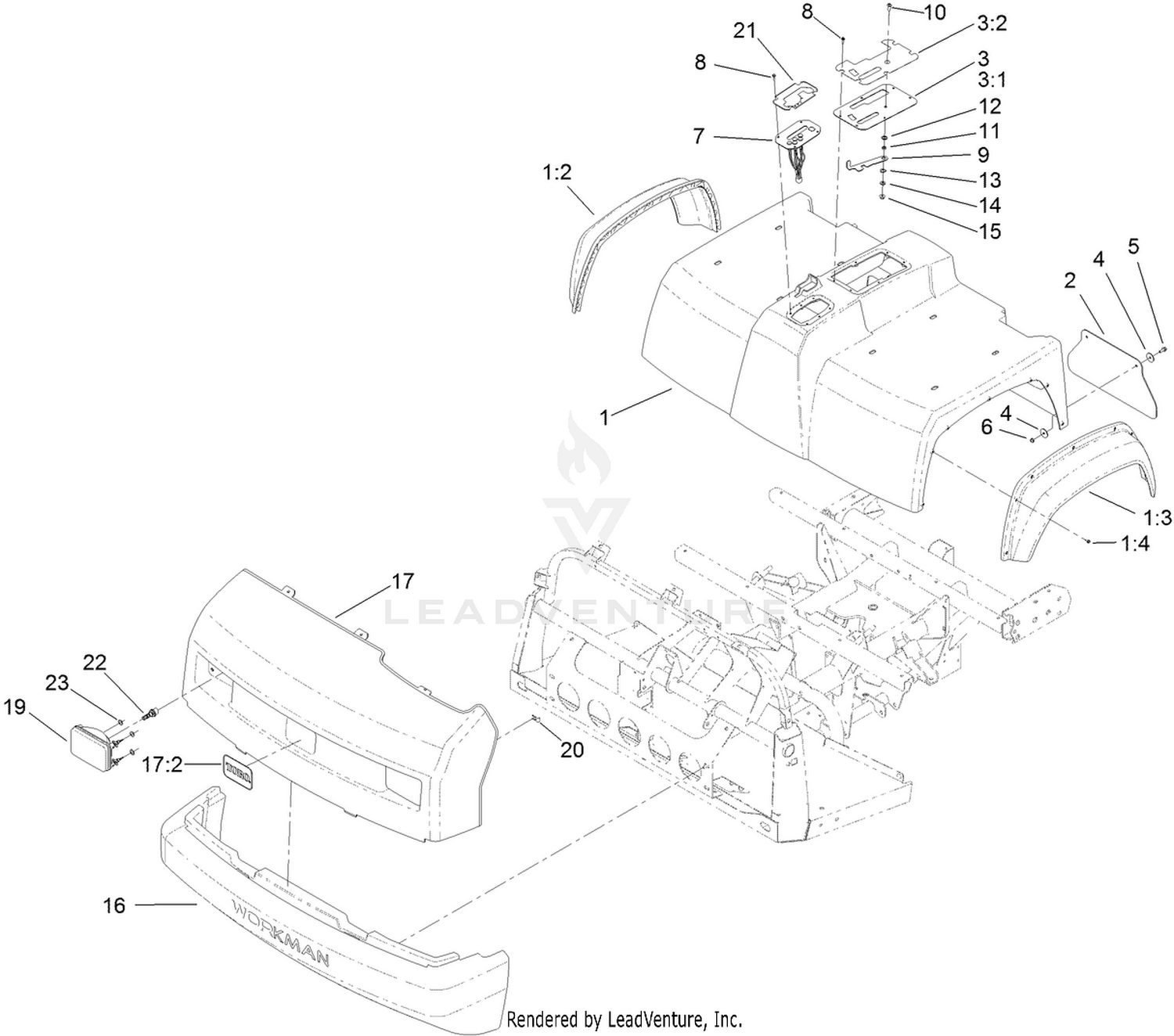 Bumper, Hood and Seat Base Assembly