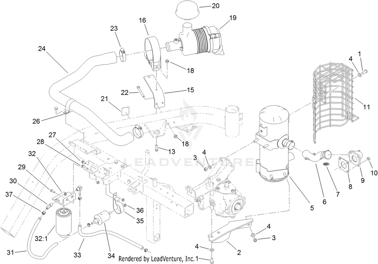 Air Cleaner, Fuel Filter and Exhaust Assembly