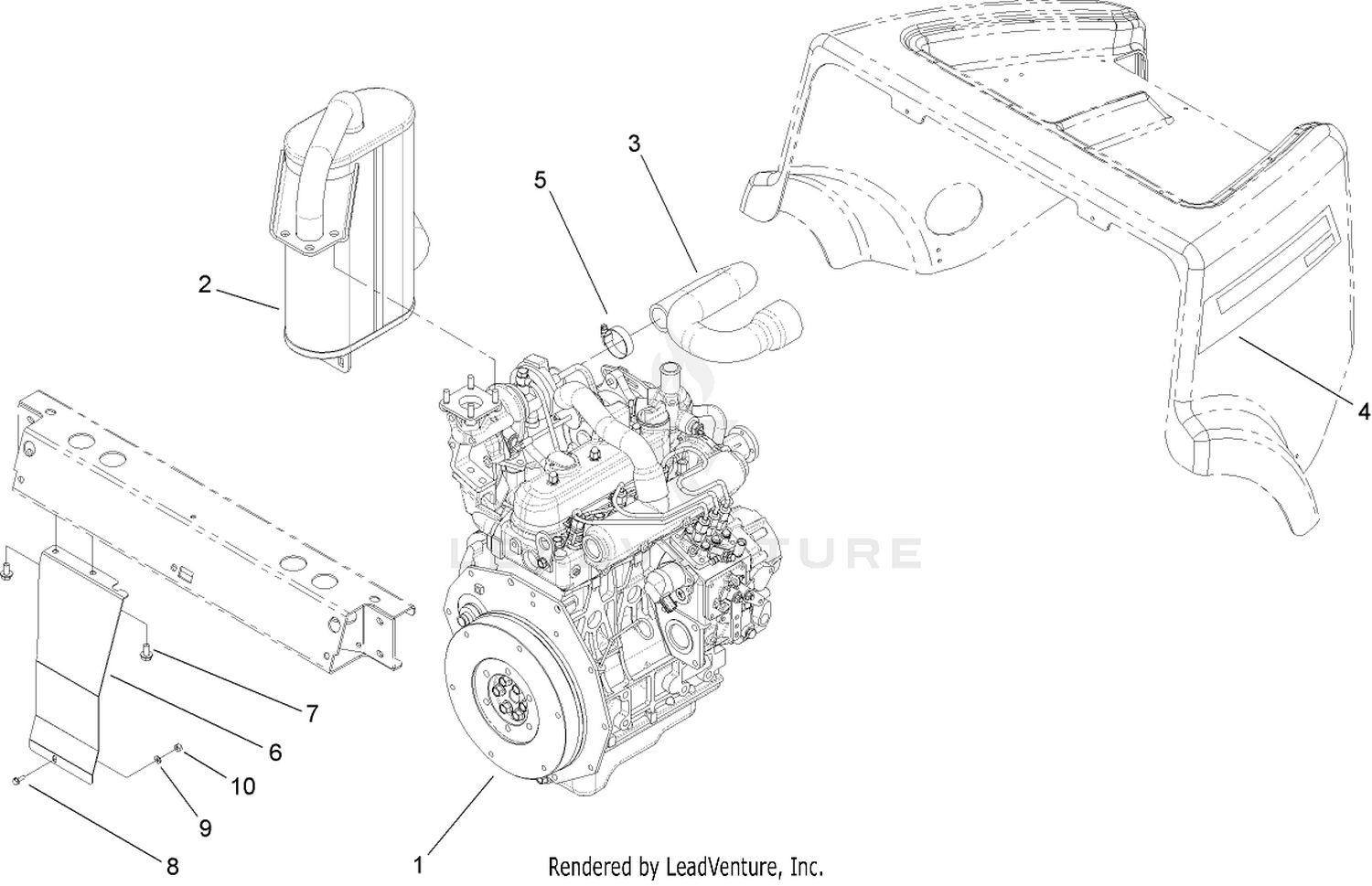 Engine and Muffler Assembly
