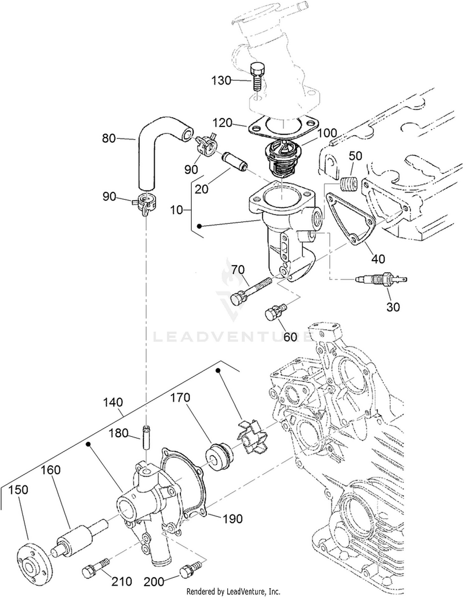 Water Flange and Thermostat Assembly