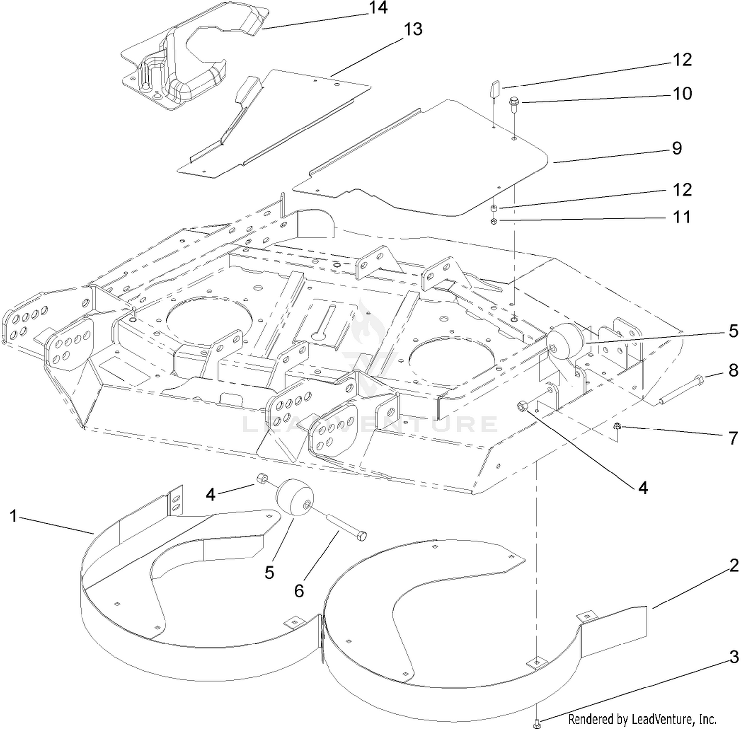 Right Hand Deck  Rear Discharge Chamber and Cover Assembly