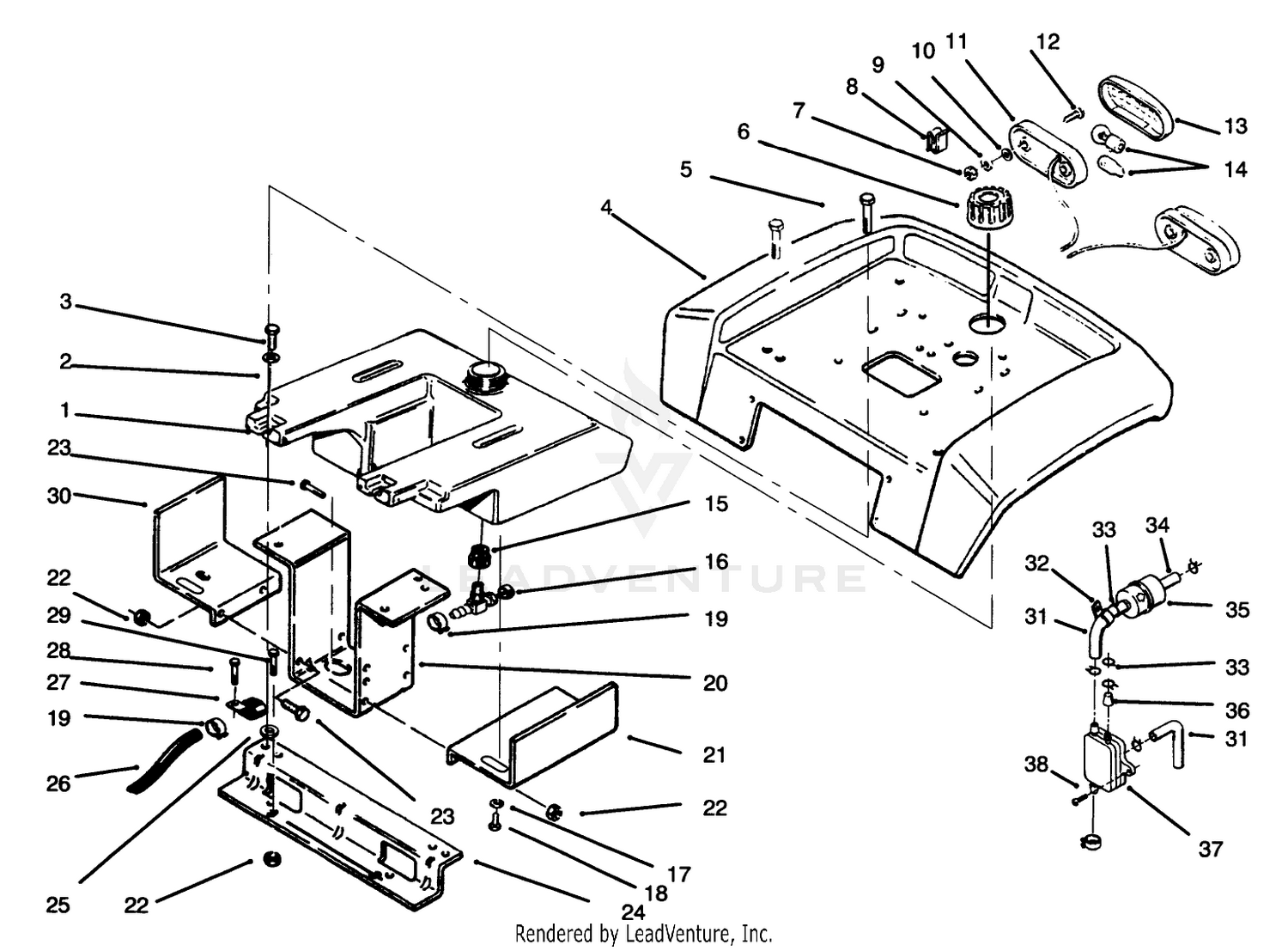 Fuel Tank, Fuel Pump, Fender And Support