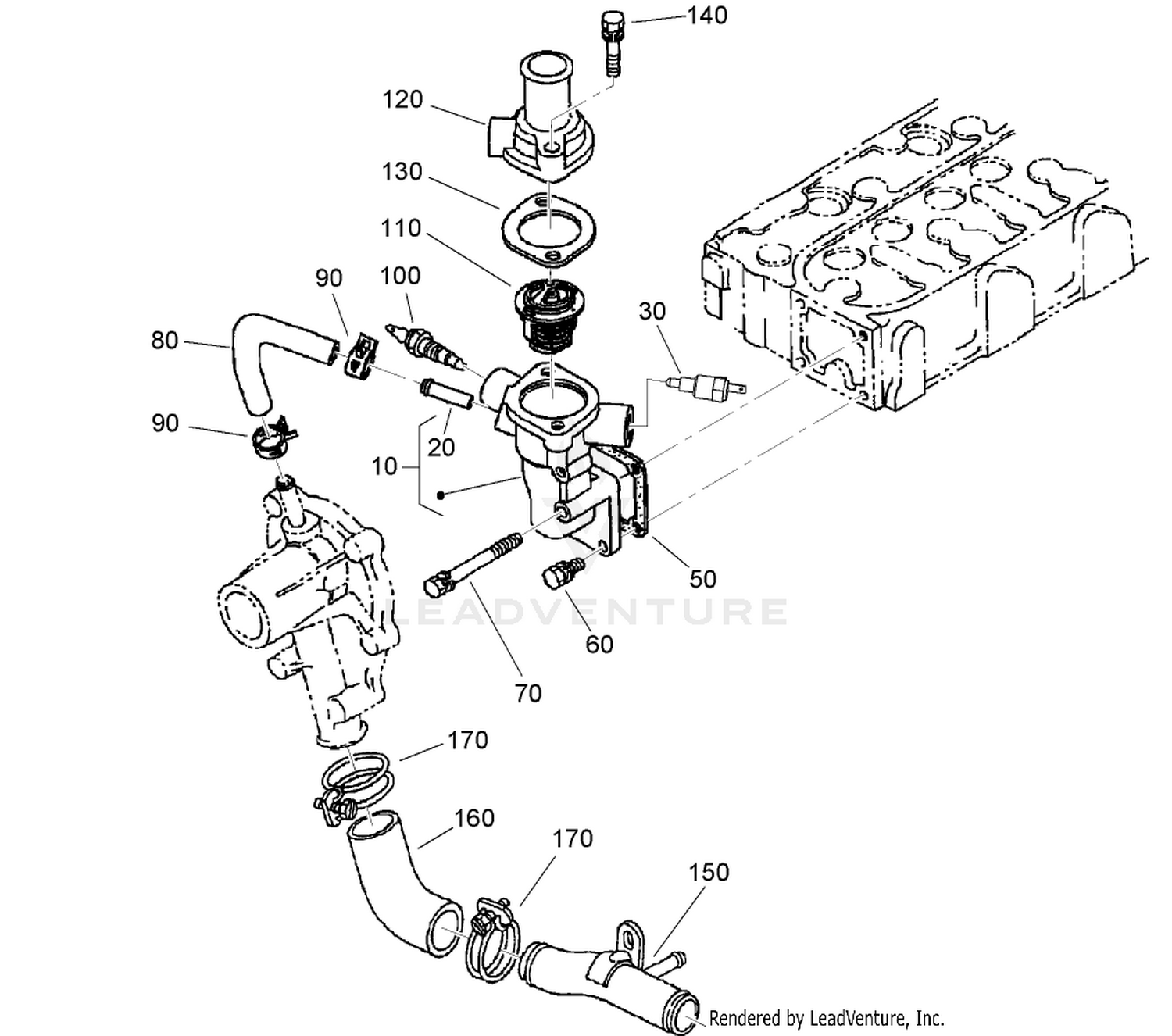 Water Flange and Thermostat Assembly
