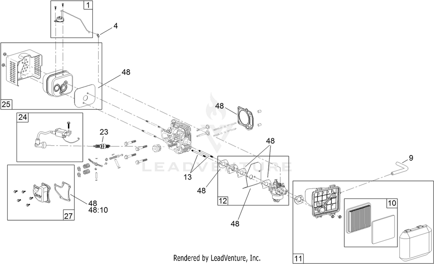 Carburetor, Muffler, Air Cleaner and Valve Cover Assembly
