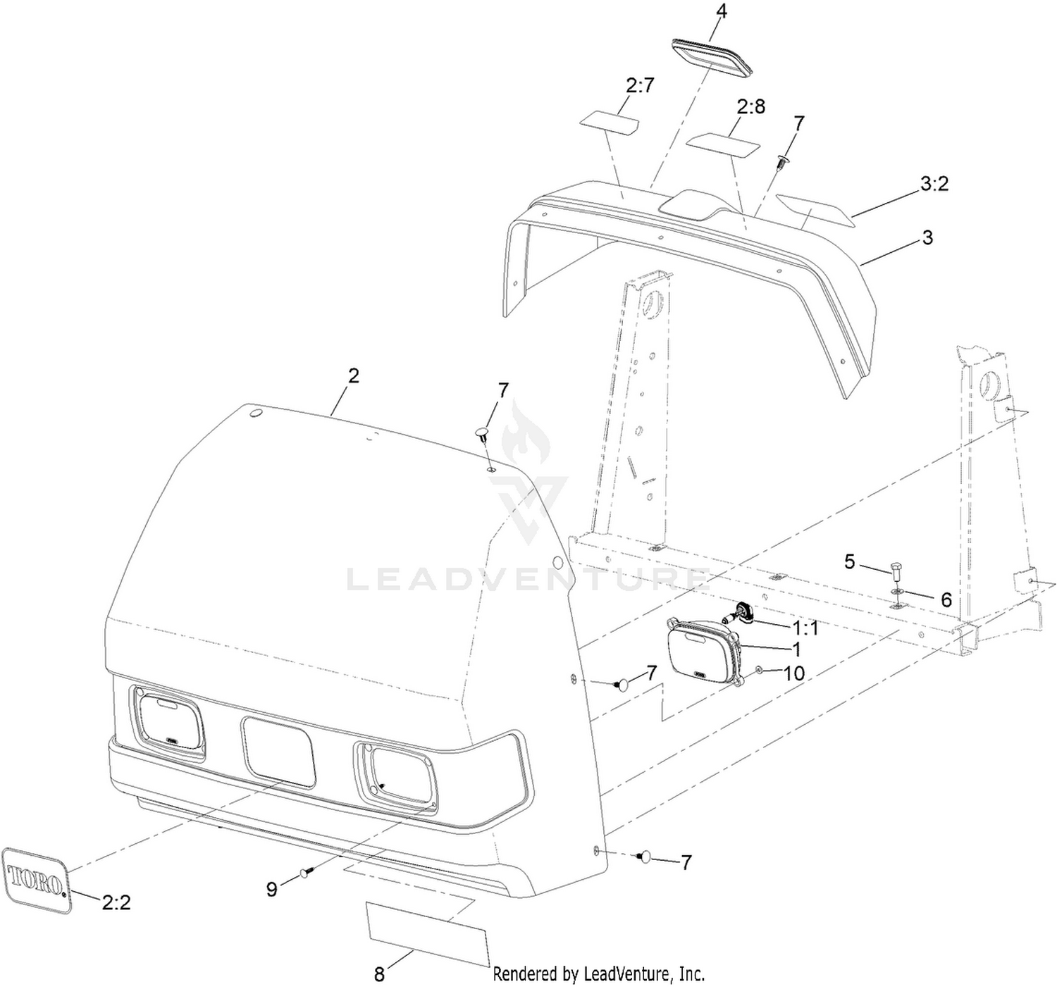 Hood, Dash and Headlight Assembly