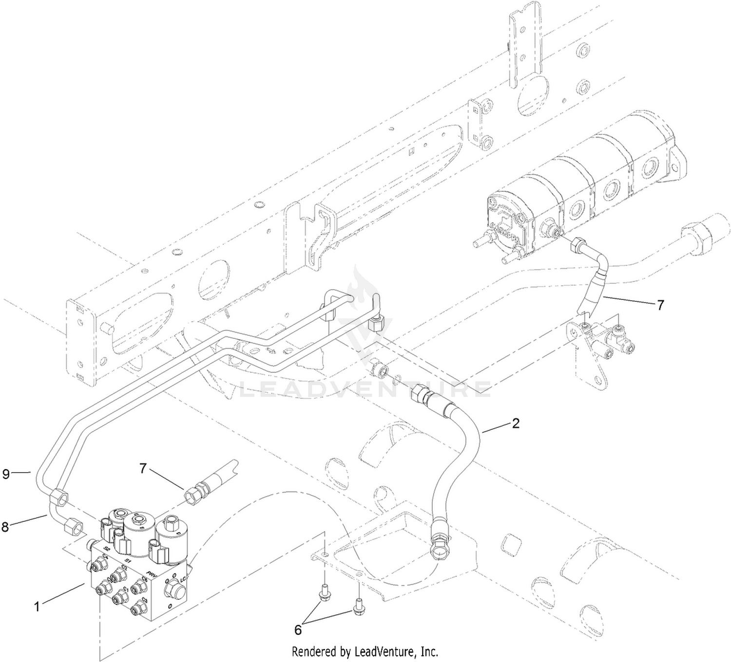 Hydraulic Lift Block and Plumbing Assembly