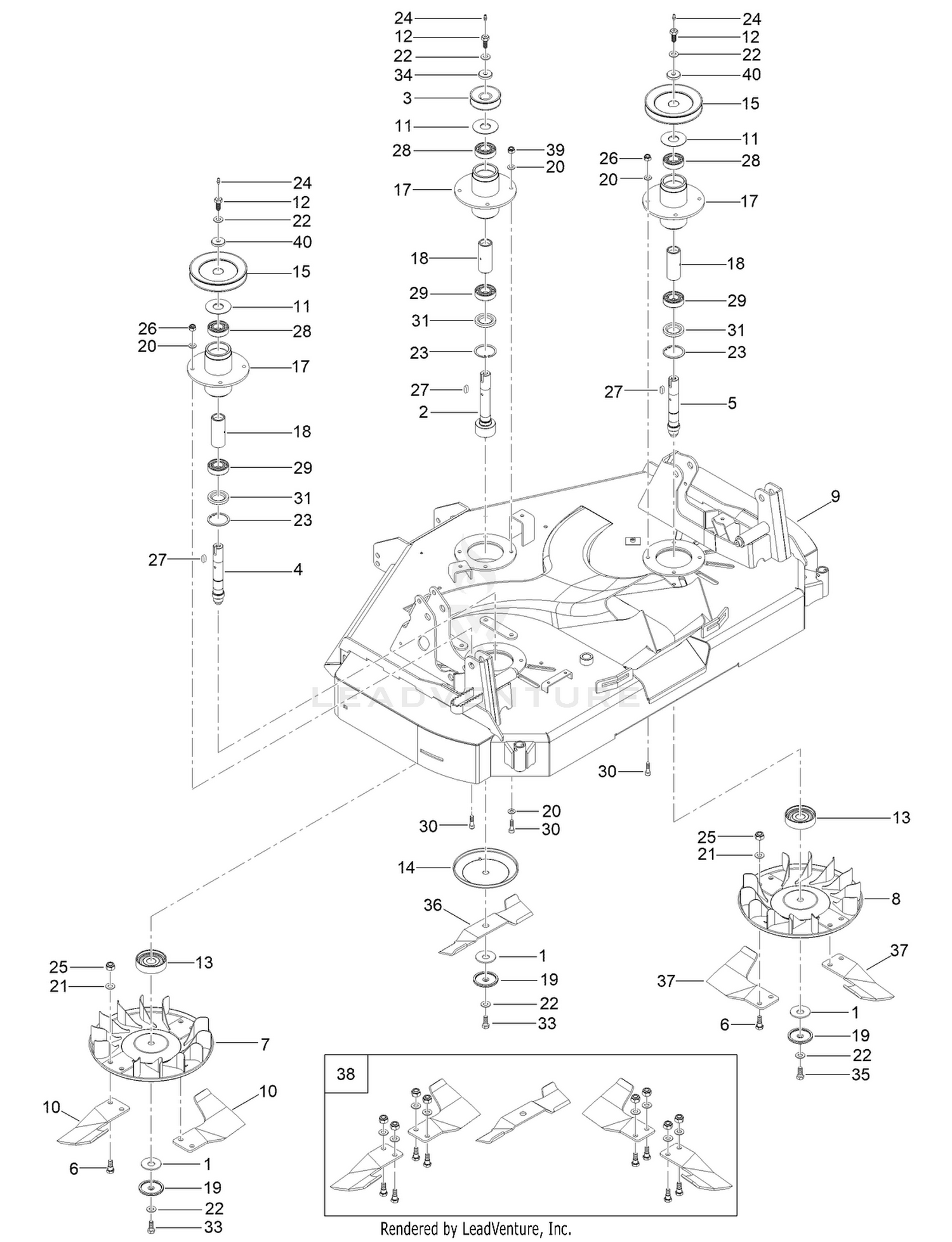 132 cm Cutting Deck Blade and Pulley Assembly