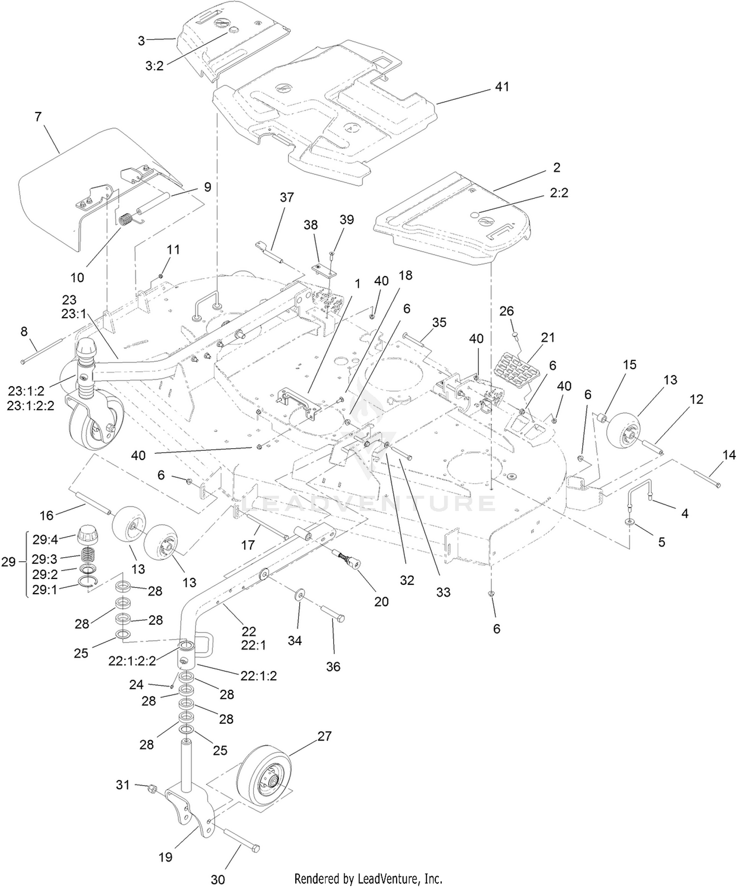 Belt Cover, Caster Arm and Wheel Assembly