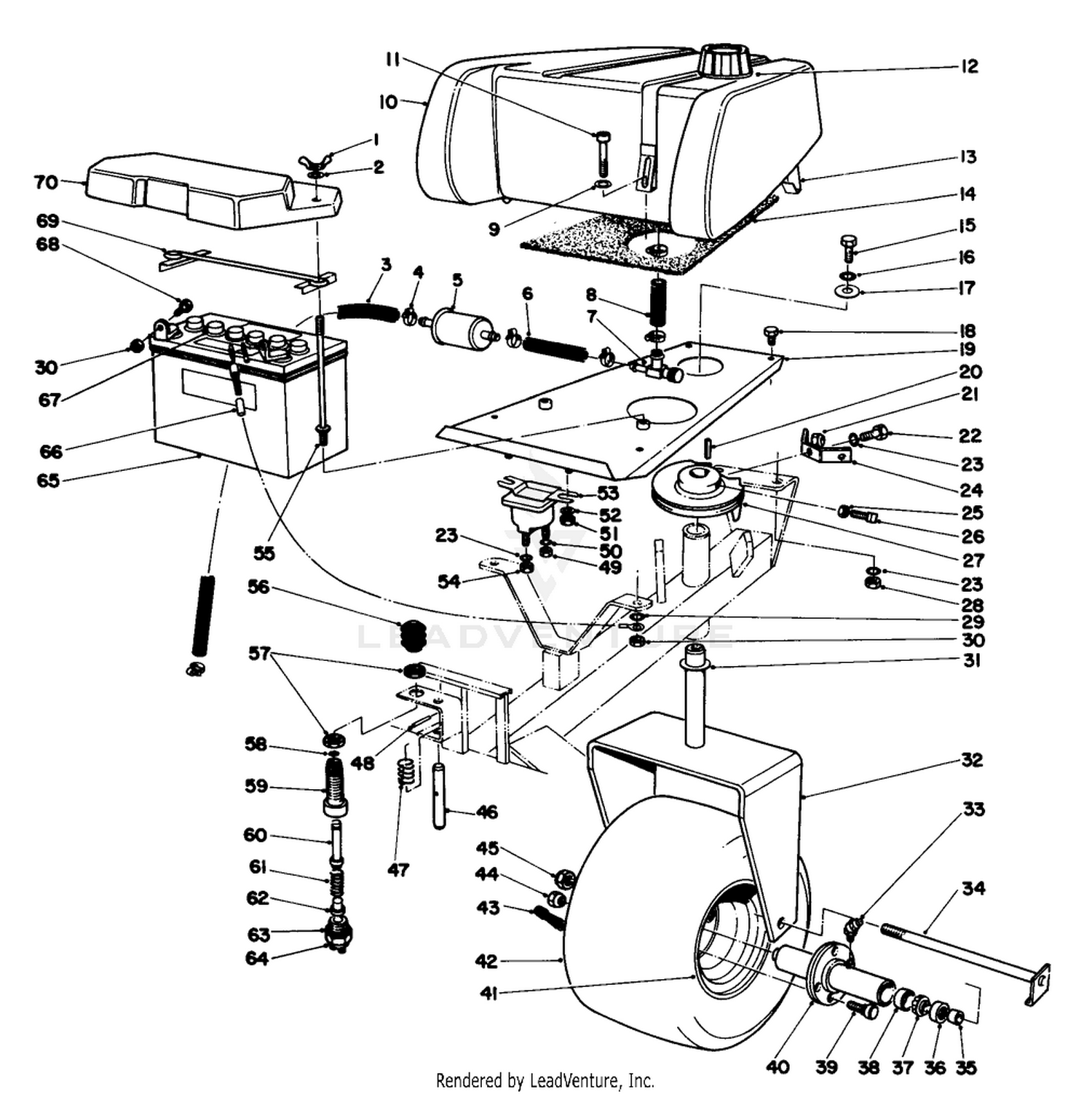 Gas Tank, Battery And Caster Wheel Assembly