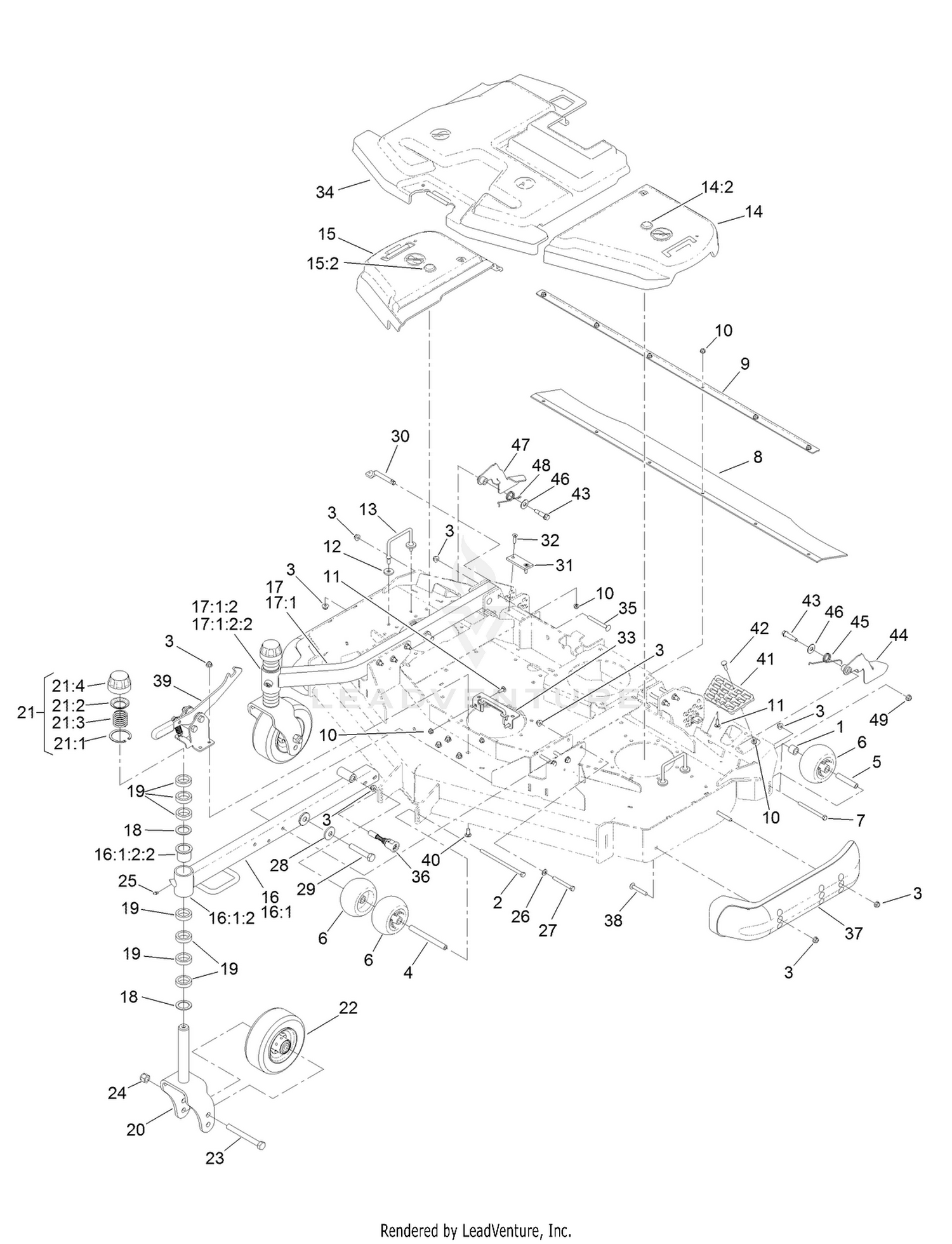 Belt Cover, Caster Arm and Wheel Assembly