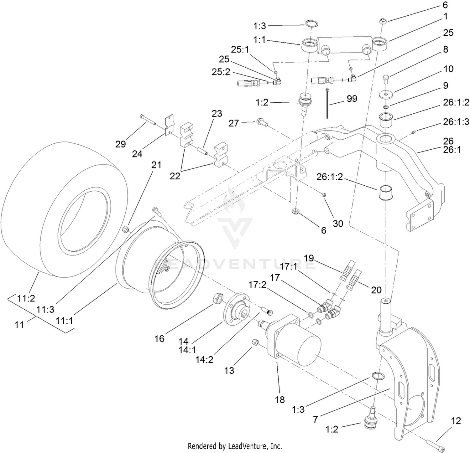 Rear Fork and Tire Assembly