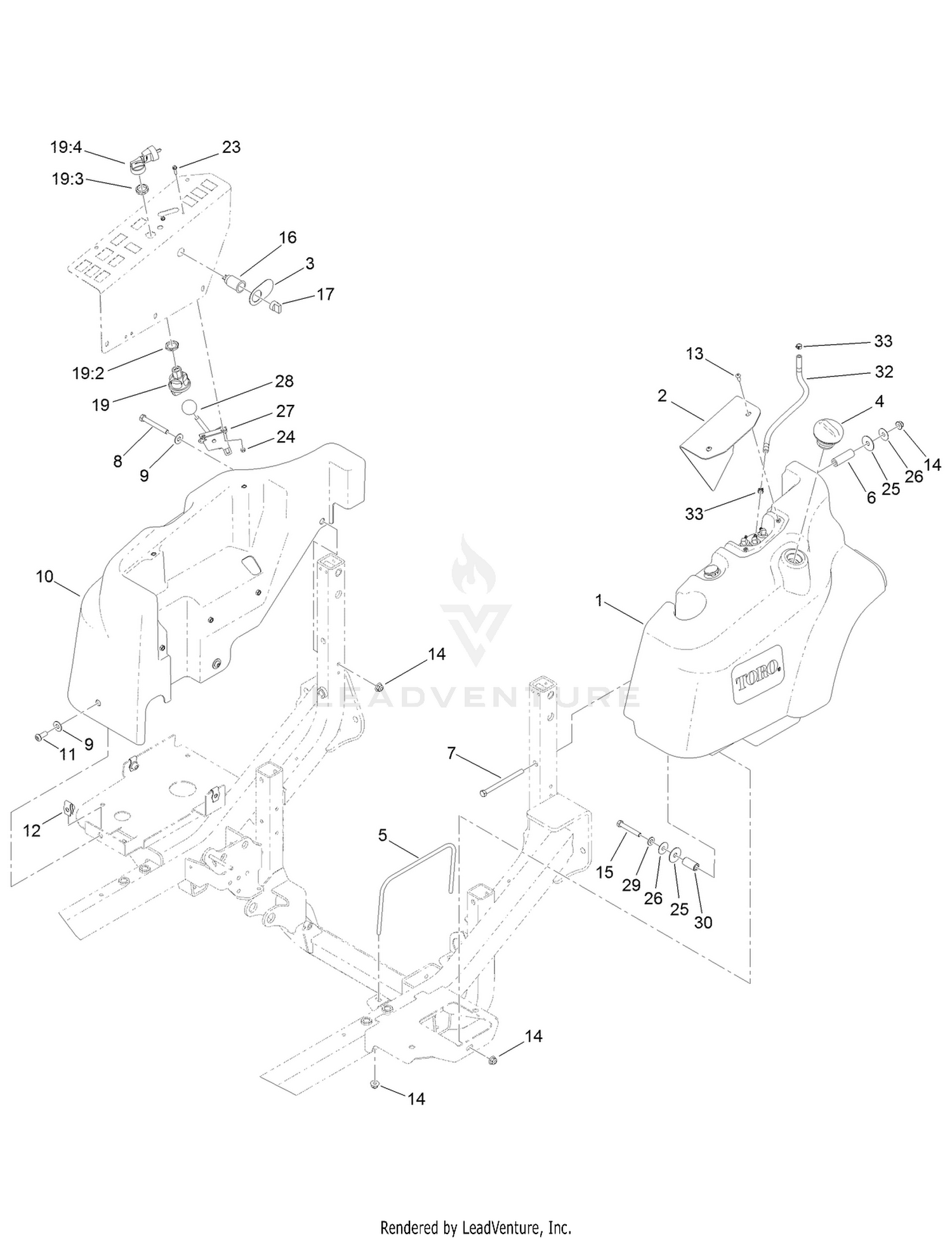 Fuel Tank and Control Panel Component Assembly