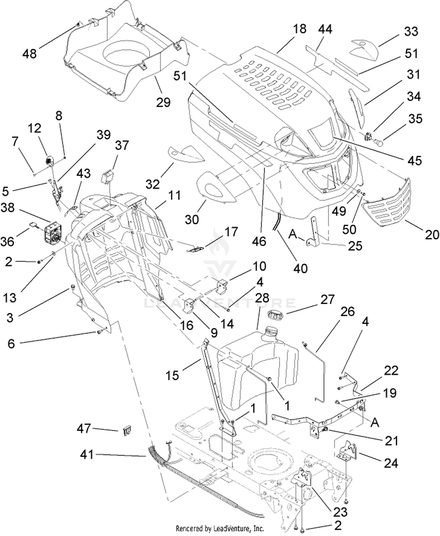 Fuel Tank and Hood Assembly