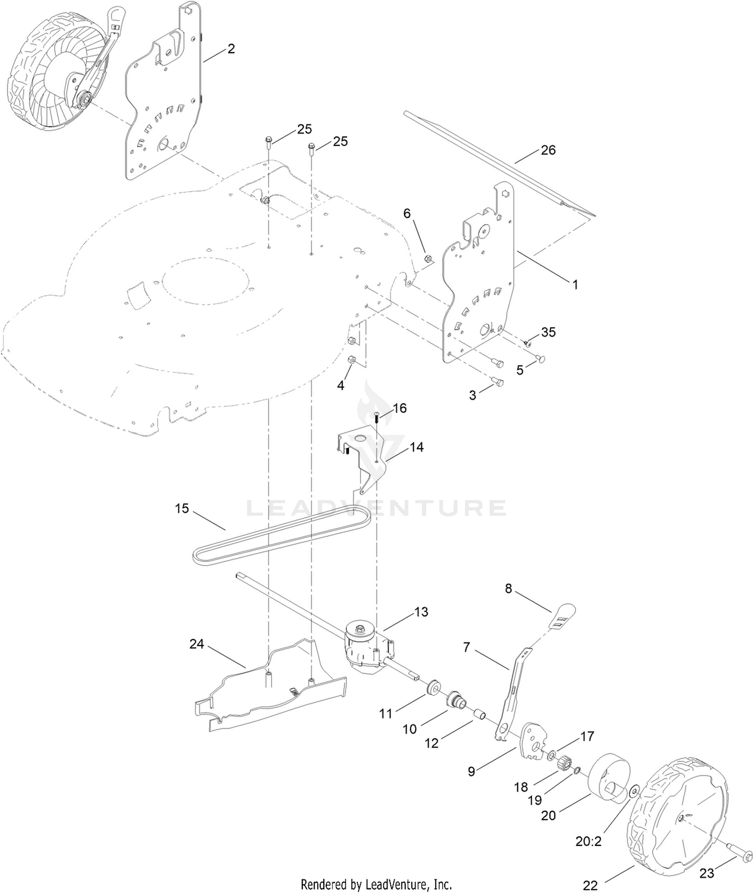 Rear Wheel and Height-of-Cut Assembly