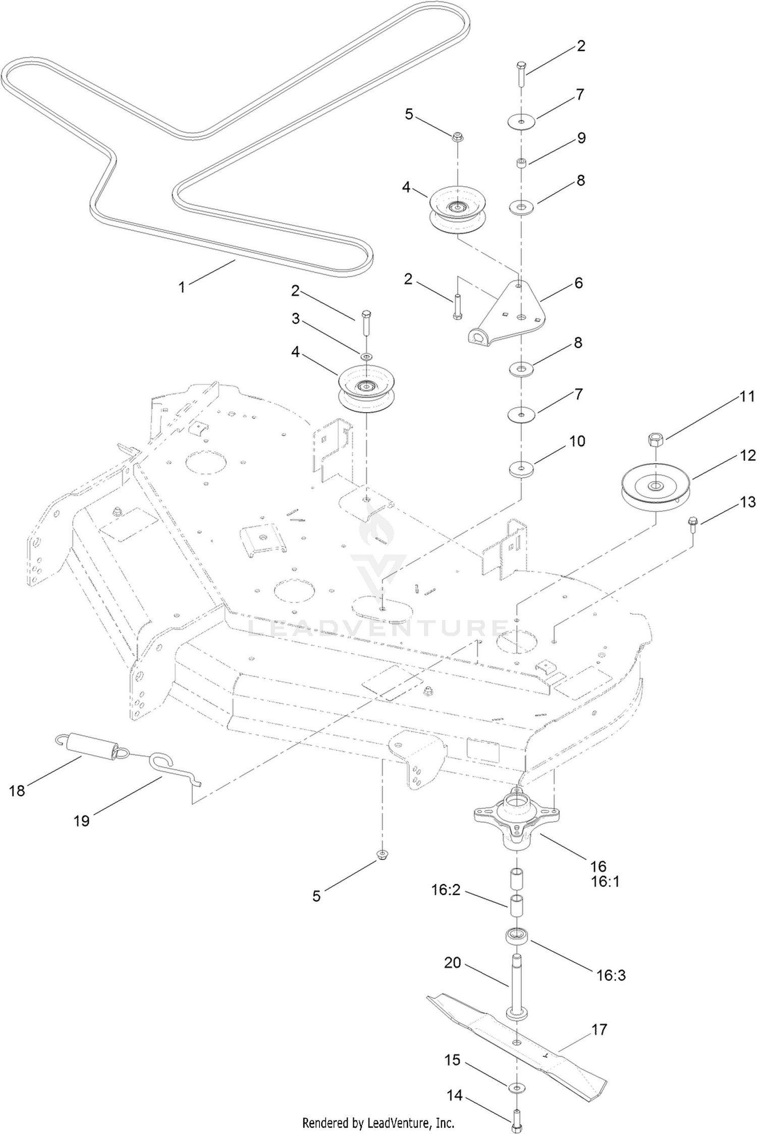 50 Inch Deck, Belt and Mulch Blade Assembly