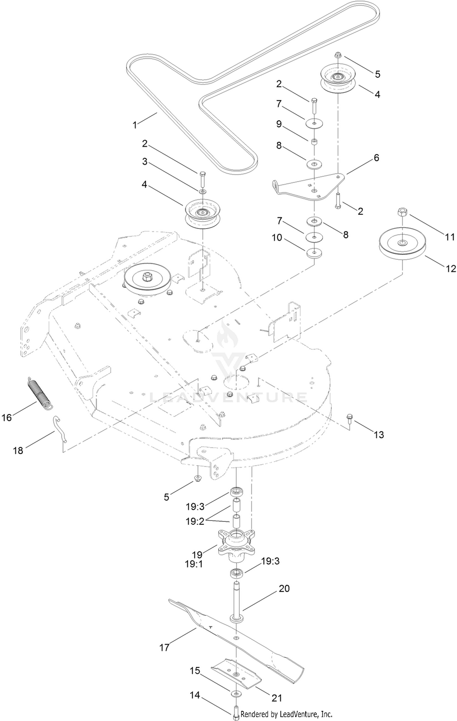 42 Inch Deck, Belt and Blade Assembly