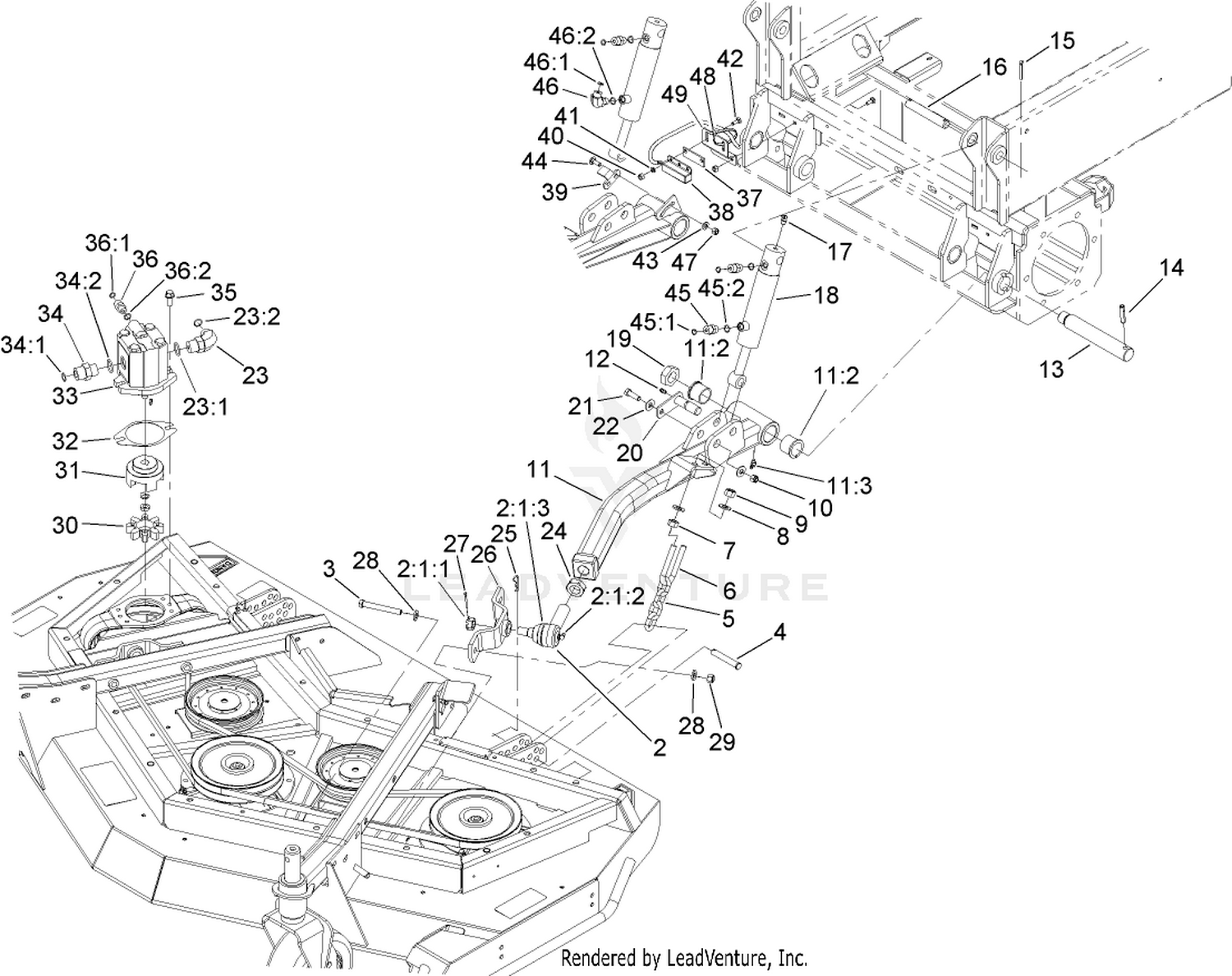 Front Deck Lift Arm and Cylinder Assembly